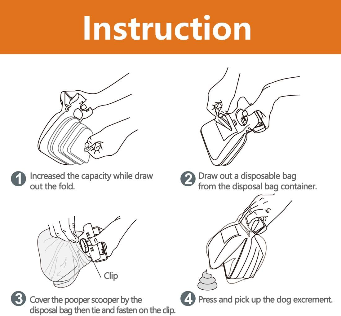 Dog Pooper Scooper with 10 Rolls, Portable Dog Poop Scooper, Sanitary Dog Waste Pick Up, Heavy Duty Dog Waste Cleaner with Bag Dispenser, Dog Leash Clip image number 2