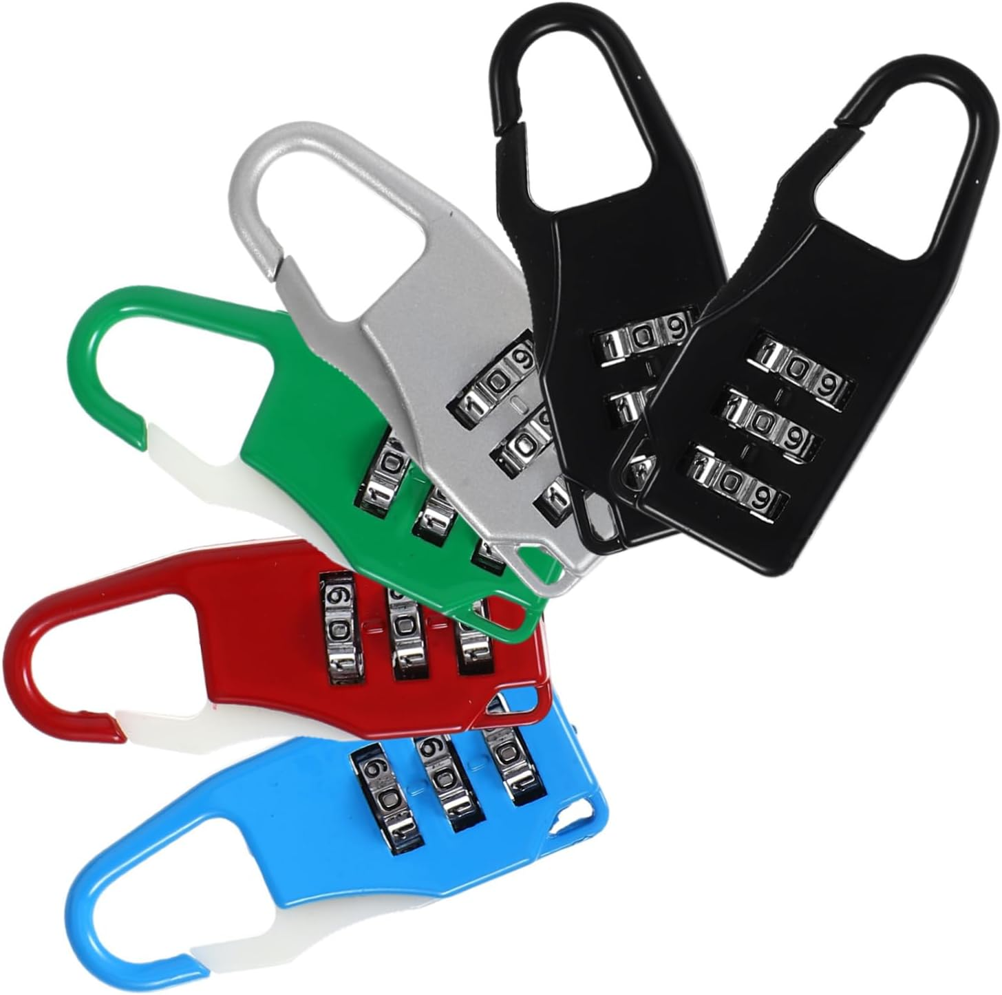 QUMIIRITY 6Pcs Luggage Padlocks Combination Locks 3-Digit Outdoor Password Lock for Suitcase Backpack Gym Locker Travel Security Zinc Alloy Black Silver Red Blue Green image number 1