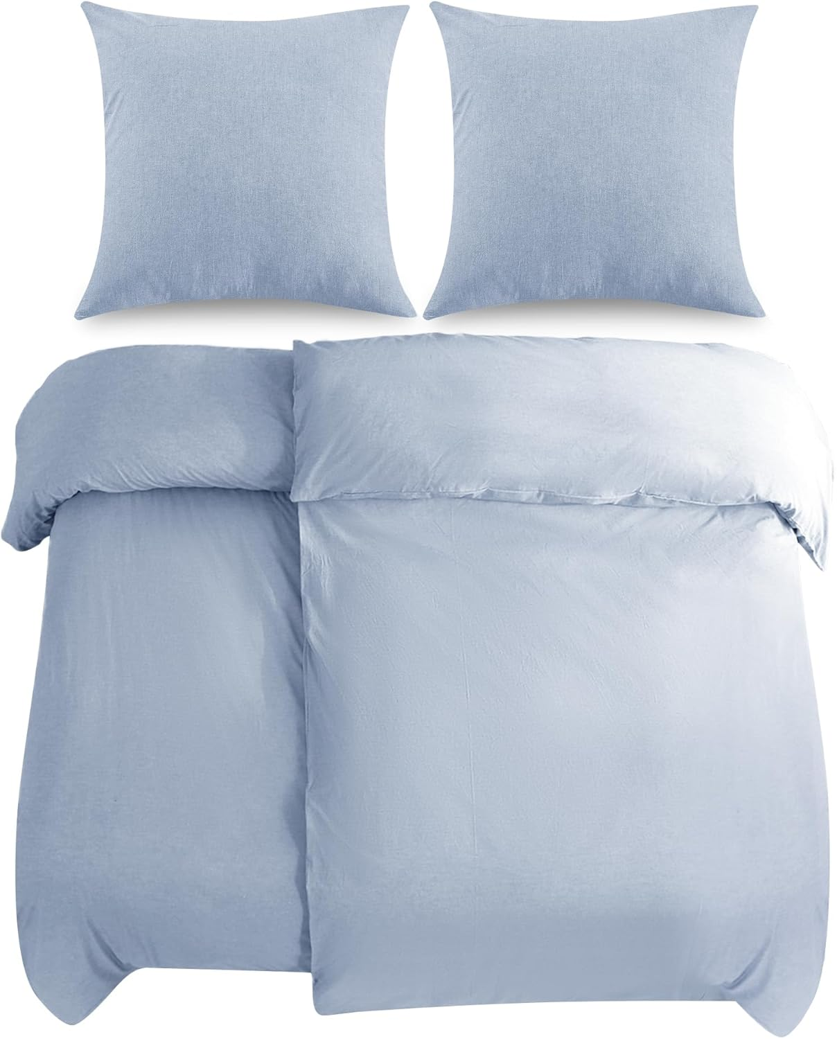 Atsense Bed Linen 135 X 200 Cm Cotton 4-Piece Bedding Sets Sky Blue &Ouml;kotex Certified with Linen-Like Handle, Breathable, 2 Duvet Covers and 2 Pillowcases 80 X 80 Cm image number 4