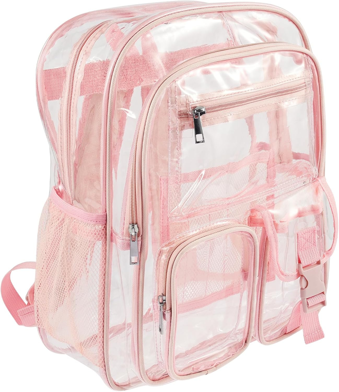 Clear Backpack, Heavy Duty PVC Clear Bookbag, with Widened Straps, Multi Pockets Lightweight See through Backpack, for School Work Stadium Security Travel Sporting Events