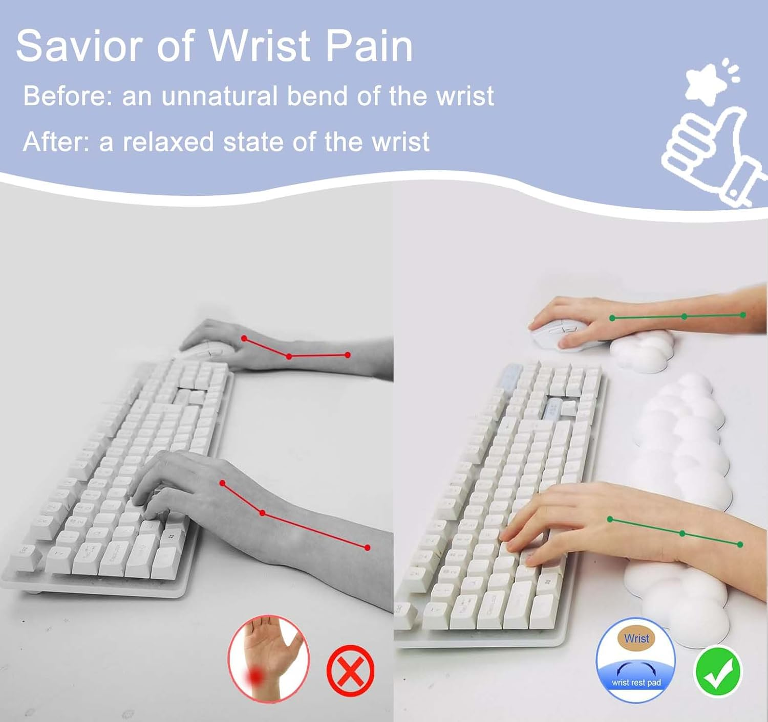 Cloud Wrist Rest Keyboard Cloud Mouse Pad Wrist Rest Comfortable and Soft, Relieve the Pain of Long-Term Keyboard Typing,Ergonomic Keyboard Holder,For Office Home School Comfortable Typing & Working image number 1