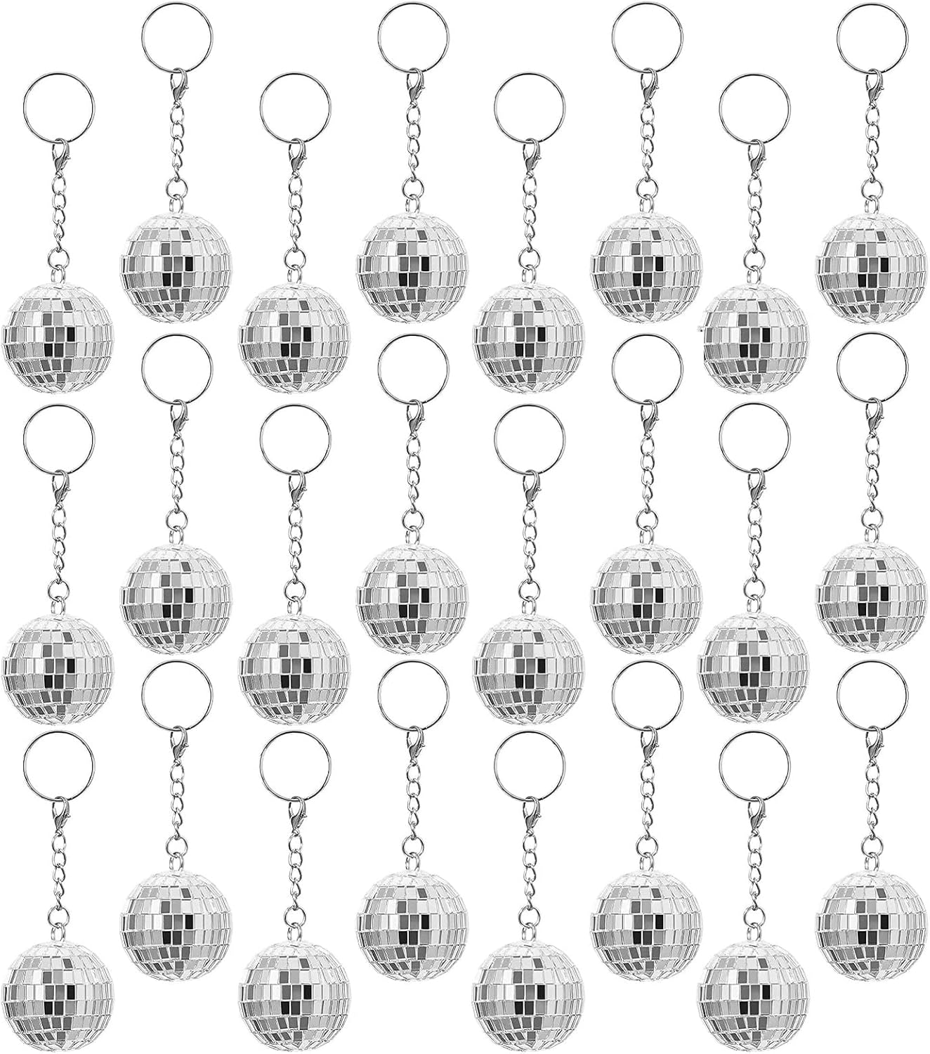 AGDGV 24 Pcs Mirror Disco Ball Keychains, Silver Disco Party Favors Keyrings for 70S 80S Theme, Halloween Christmas Birthday Decorations, Classroom Rewards, Mini Disco Ball Party Supplies image number 5
