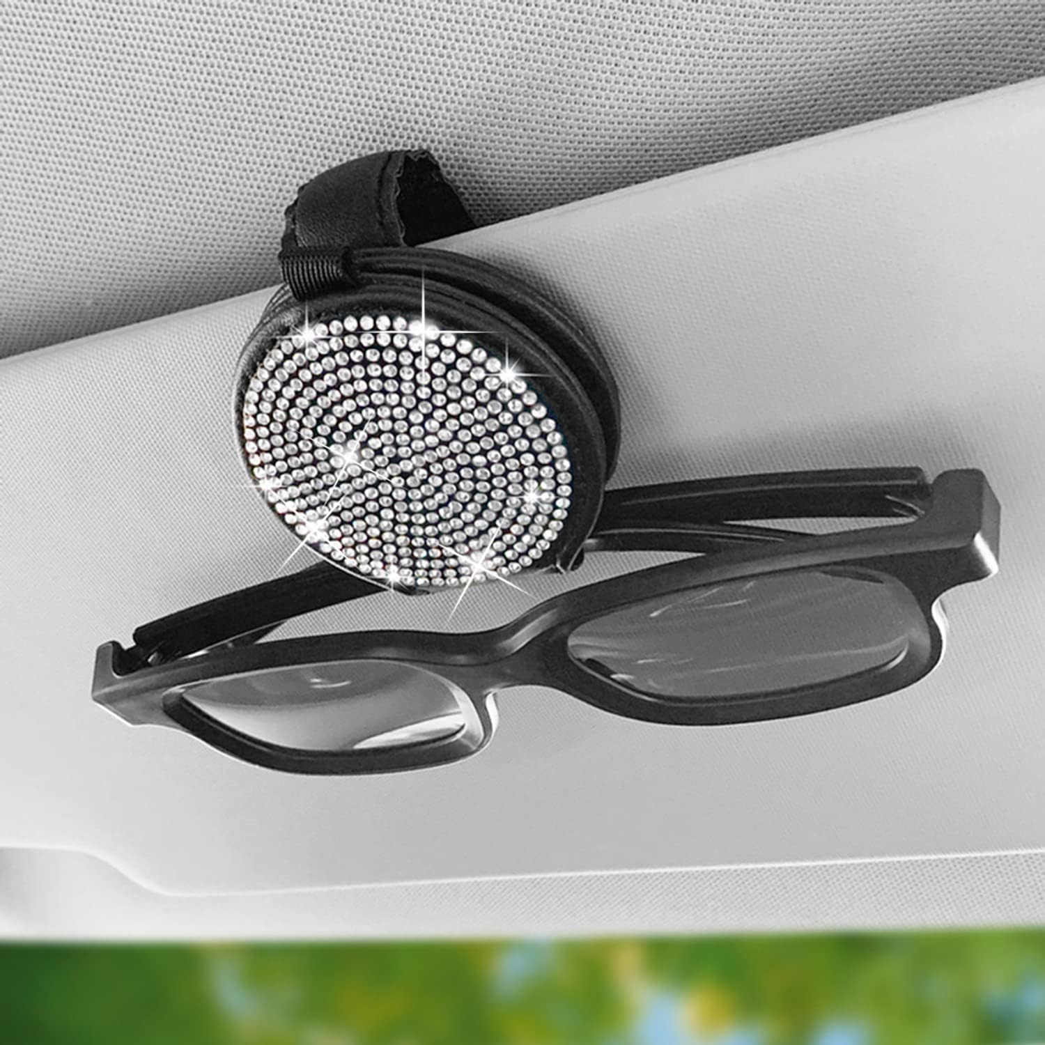 Bling Sunglass Holder for Car Sun Visor, Sunglasses Clip for Car Visor Magnetic Leather Car Sunglass Clip, Bling Car Accessories, Car Visor Accessories. (Silver)
