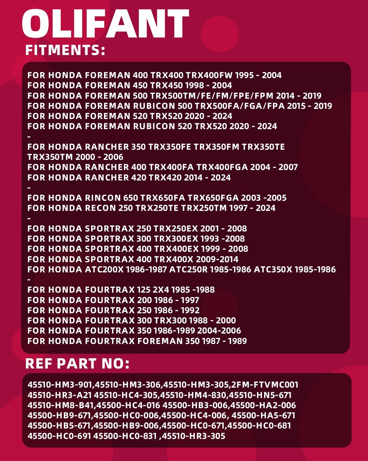 OLIFANT Brake Master Cylinder Handle for Honda TRX 250 300 350 400 450 Foreman 500 Rubicon Fourtrax 300 Rancher 350 420 Recon 250 Rincon Sportrax 7/8 ATV Hydraulic Brake Lever image number 5