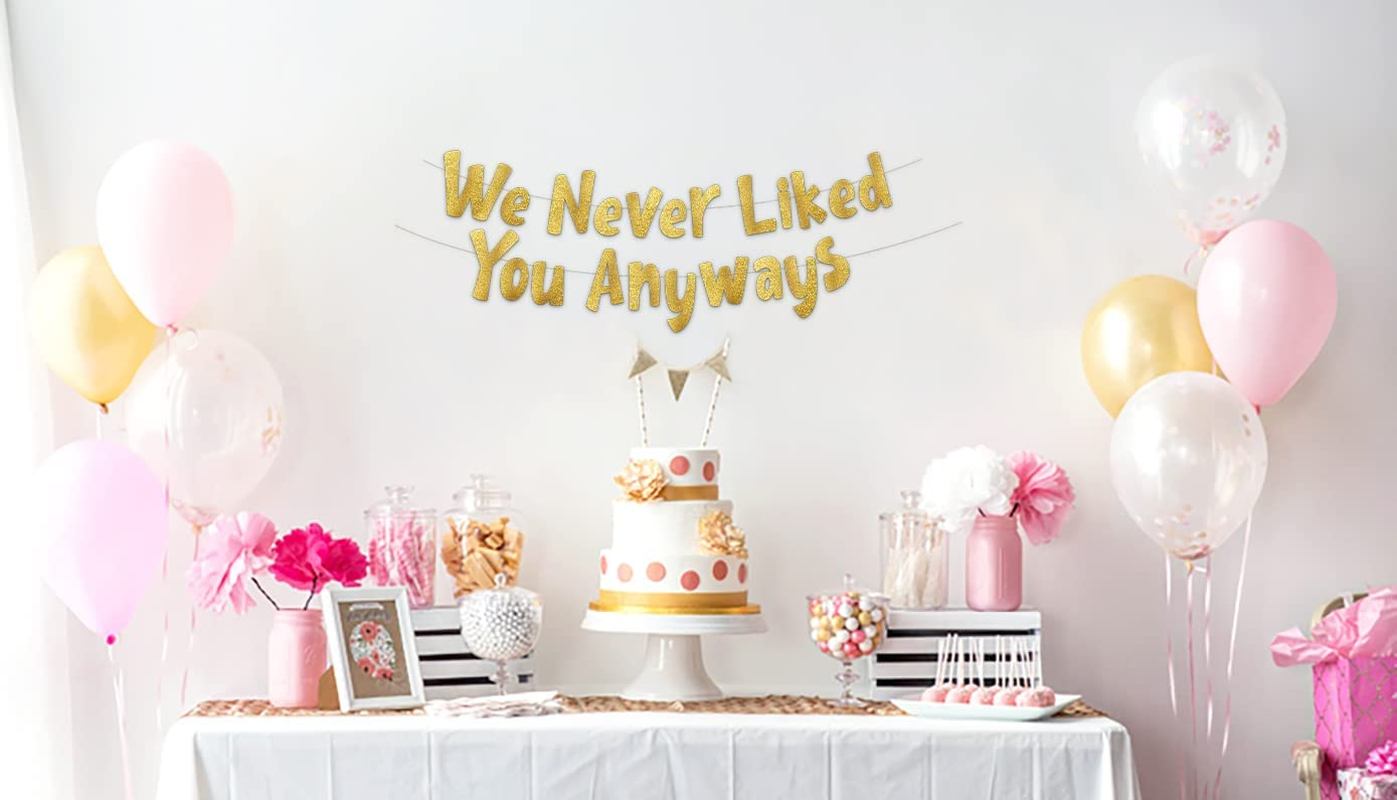 We Never Liked You Anyways &ndash; Going Away Party Gold Glitter Banner &ndash; Funny Farewell Party Decorations &ndash; We Will Miss You &ndash; Retirement Party &ndash; New Job Change &ndash; Moving Party Supplies, Ideas, and Gifts image number 5