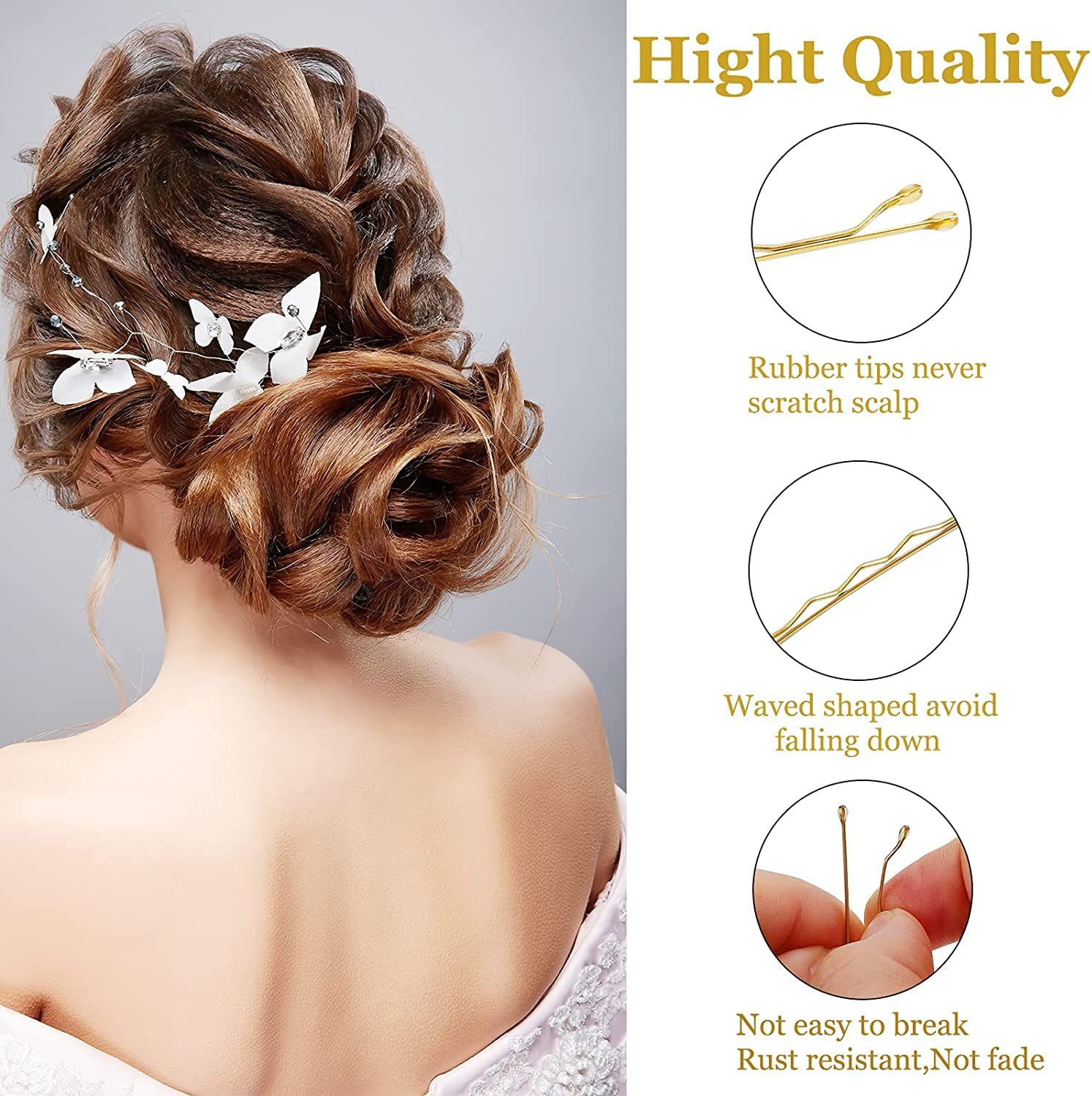 150 Pieces Bobby Pins, 3 Colors Hair Pins Kit, U Shaped Hair Clips with Case, Reusable Non-Slip Hair Pins, Premium Wave Hairpins, Bun Pins Hairpins for Women, Hair Clips Accessories for All Hair Types image number 4