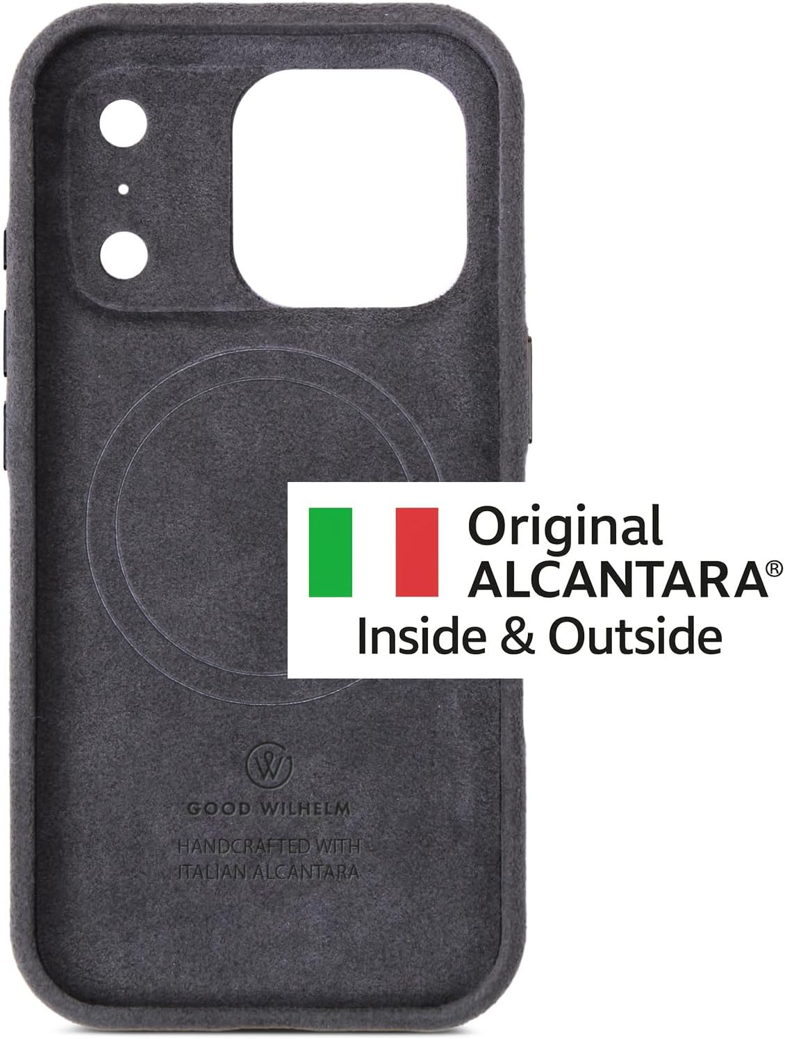 Good Wilhelm Alcantara Case for Iphone 17 Pro - Handmade Premium Case Made from Original Italian Alcantara, 360&deg; Protection, Magnetic Charging (Charcoal Grey, Iphone 17 Pro) image number 6