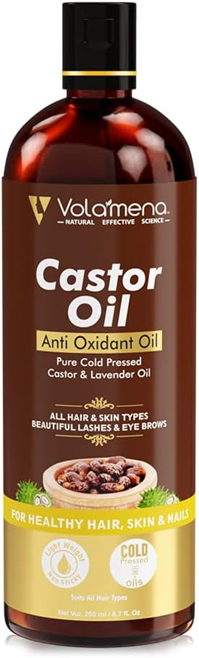 VOLAMENA with DEVICE Cold Pressed Castor Oil for Healthy Skin Hair and Nails 200 Ml image number 2