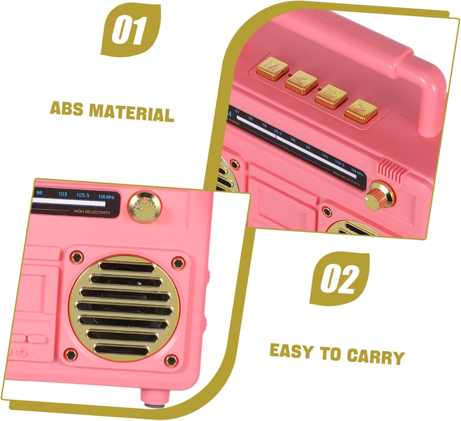 LIFKICH Vintage Wireless Speaker with Subwoofer Portable Retro Radio Mini Music Player for Outdoor Camping Travel Home Desk Decor Compact with Battery in Pink image number 1