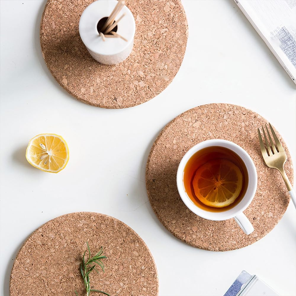 Tootoo 2/4/6PCS Natural Cork Trivets - 18CM round Heat Resistant Hot Pad Set for Kitchen Countertops, Dining Tables - Non-Slip, Eco-Friendly Pot Holders & Hot Plate Mats (6) image number 6