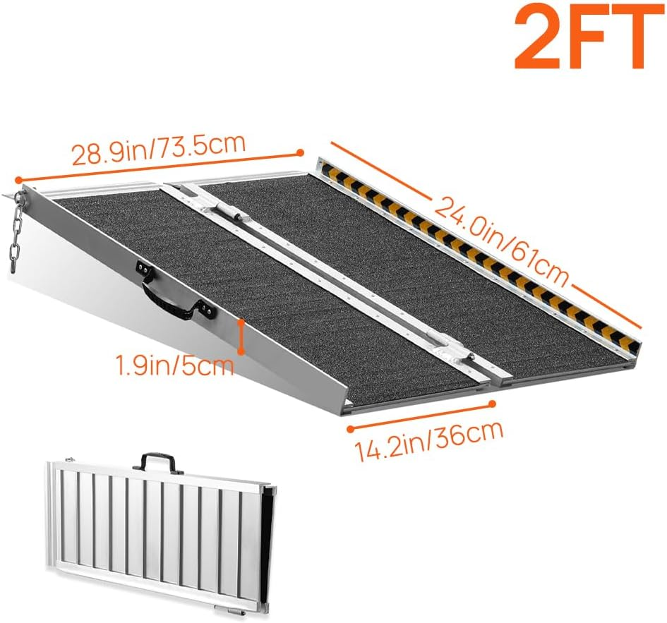 2FT Aluminium Ramp,270Kg/600Lb Capacity anti Slip Wheelchair Ramp,With Carry Handle,Folding Loading Threshold Portable Access image number 1