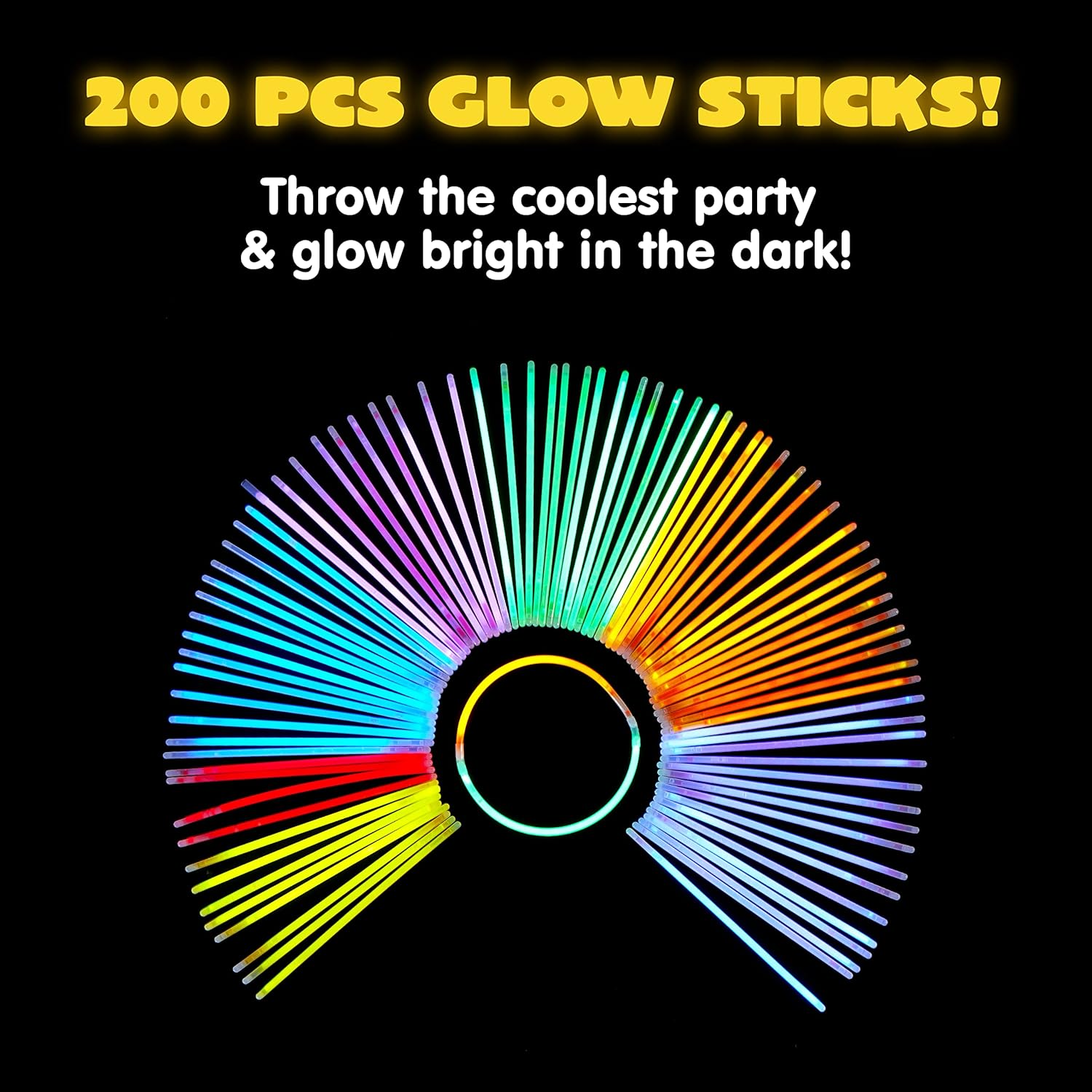 JOYIN 200 Pcs Glow Sticks Bulk 8" Glowsticks, Glow Stick Bracelets Necklaces, Glow in the Dark Party Favors, Easter, Christmas, Halloween Party Supplies Pack image number 5
