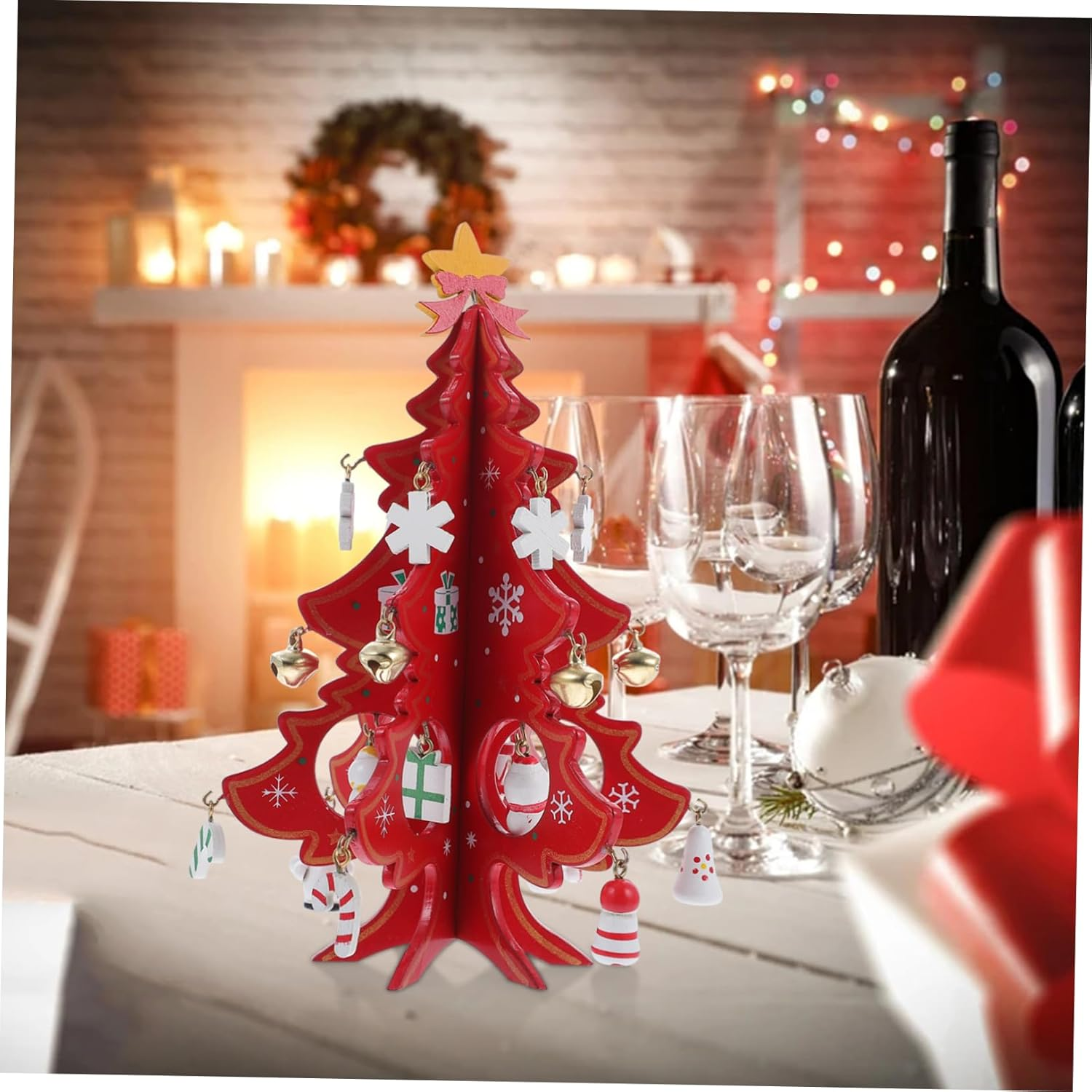 3D Mini Wooden Christmas Tree Model Decorative Xmas Tree Ornament for Christmas Party Home Window Display Festive Holiday Decoration - Multicolor image number 5