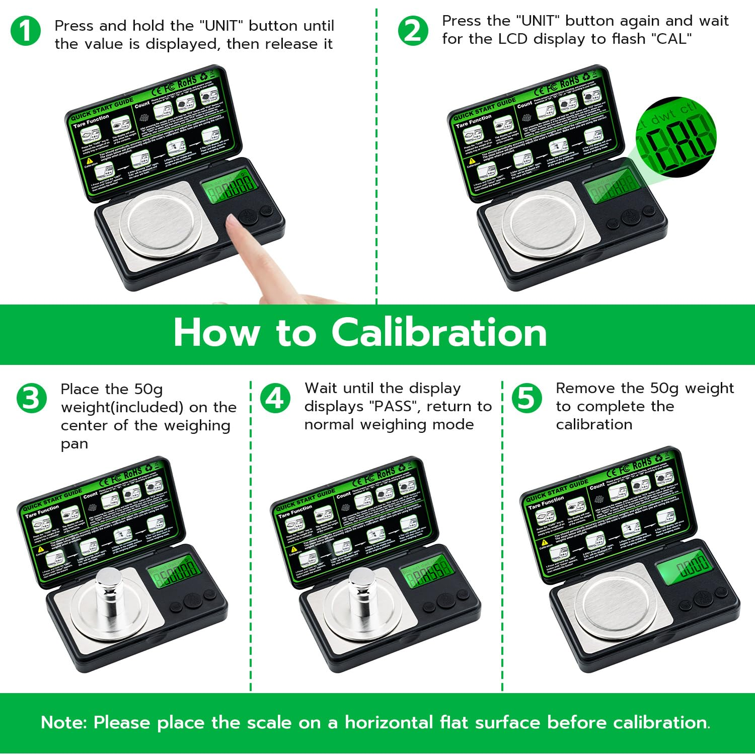 Mcbazel Digital Milligram Scale 50G/0.001G Precision Pocket Scale,7 Units, Tare & Calibration,Jewelry Gold Gram Scale,Backlit Lcd,Cal Weight Included image number 6
