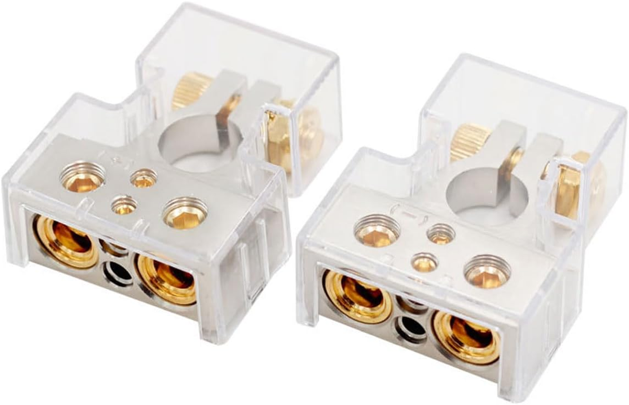 AIMALL Universal Car Battery Terminal Clamps Set Zinc Alloy Post Connectors with Protective Covers Fit 0/4/8/10 AWG Cable for Auto Audio Power Wiring 2.3X1.8 Inch image number 1