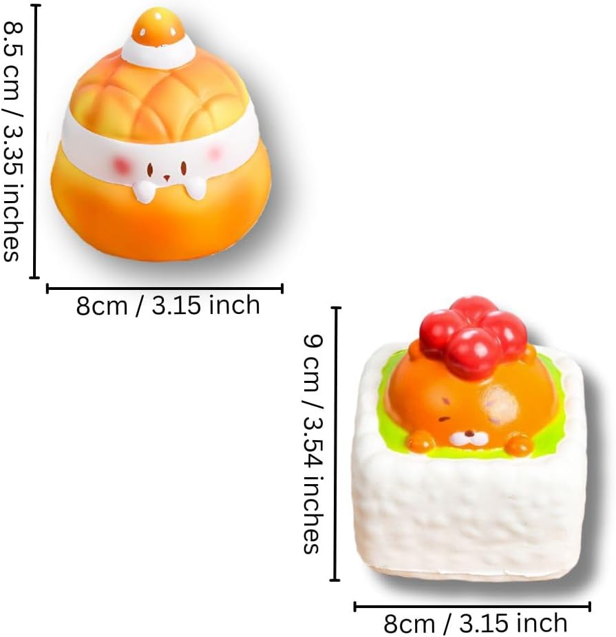 4 Pack Cute Scented Squishy Slow Rebound/Rising Soft Stress-Relief Squeeze Fidget Toy - Bread Sushi Food Design Egg Toast, Sweet Bun, Hot Dog & Shushi. Satisfying Squishy Toys for Boys and Girls.