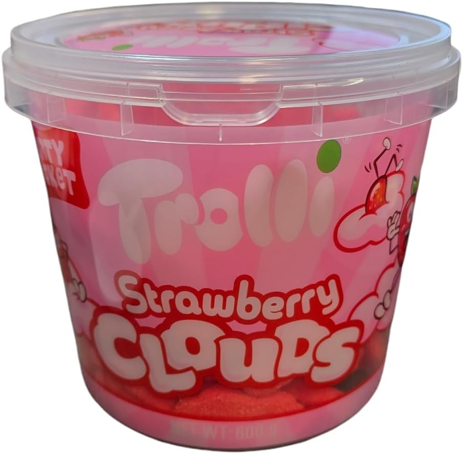 Trolli Strawberry Clouds Gummi Lollies 600 G Tub Soft Strawberry Treats for Sharing and Gifting