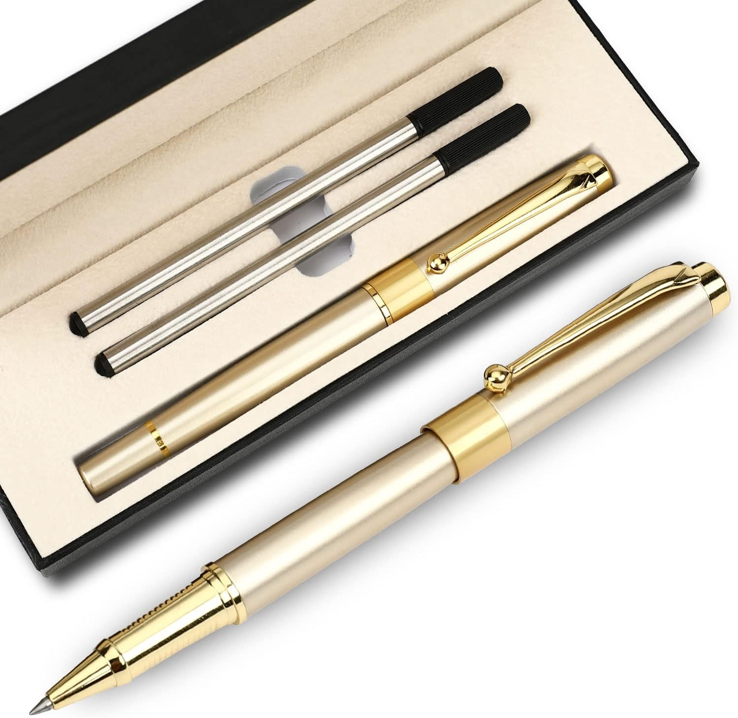 YIVONKA Ballpoint Pen Black Refill,Luxury Ballpoint Line Width 0.5Mm,Best Ball Pen Gift Set for Men & Women Professional Executive,Office,Nice Ballpens Classy Gift Box (Gold) - 2 Blue image number 6