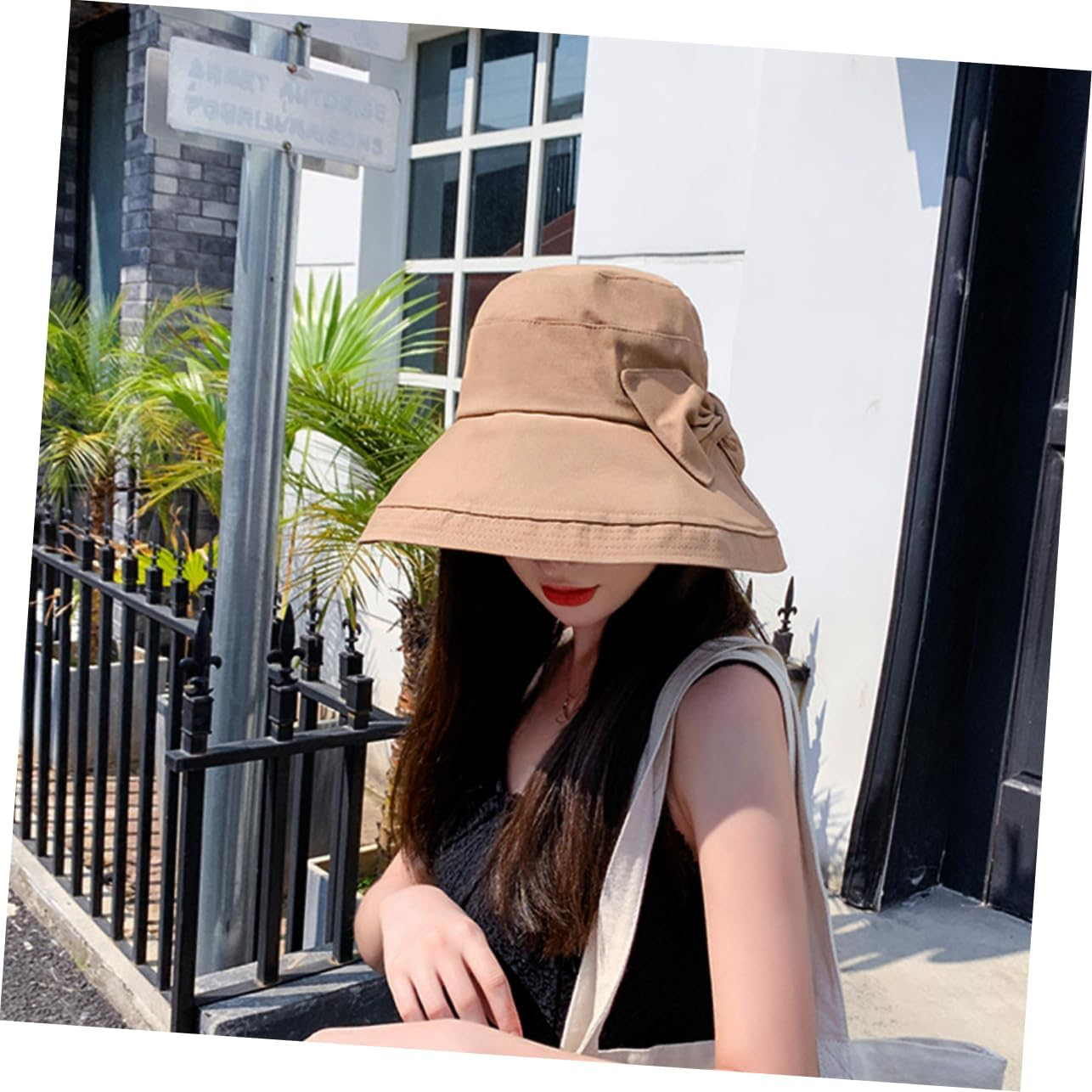 OHPHCALL 1 PC Sun Protection Hat Women'S Bucket Hats for Women Summer Beach S for Foldable Outdoor Foldable Cotton Bucket Washed Sunshade for Black - Beige image number 4