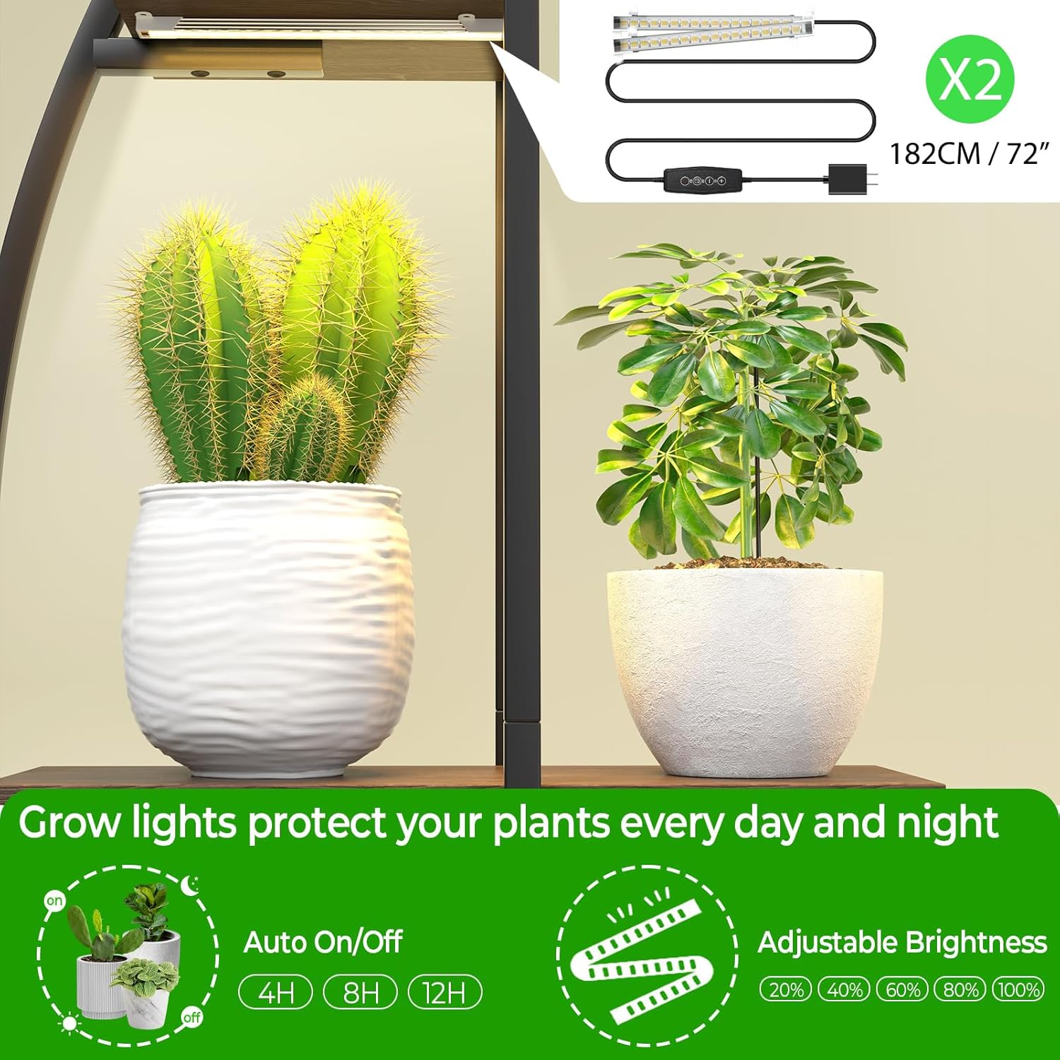 63" Plant Stand Indoor, 6-Tiered Indoor Plant Shelf with Grow Lights Can Hold a Variety of Indoor Plants, Half-Moon Plant Rack Display Shelf, Suitable for Terrace, Living Room (2 Pack) image number 1