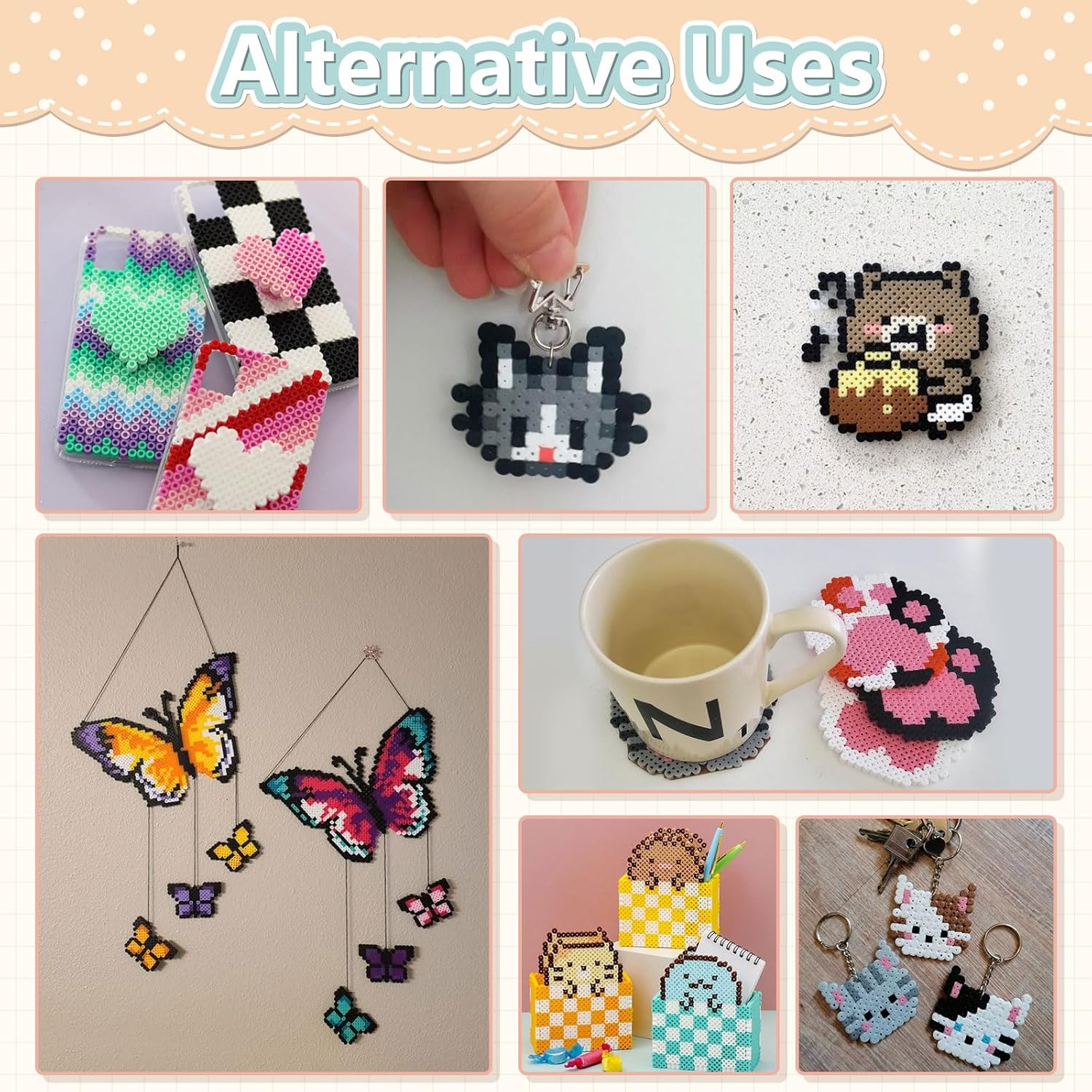 GWHOLE 48 Colors 2.6Mm Fuse Beads Kit 24000 PCS Craft Kit Ironing Beads with Ironing Paper Beads Pegboards and Tweezers for DIY Arts and Crafts