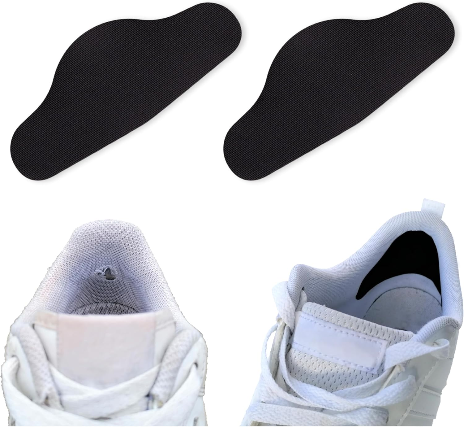 Heel Hole Preventer for Running Shoes, Sneakers, Shoes & Boots. &lsquo;Wrap-Around&rsquo; Style Self-Adhesive Black Patches. Extremely Strong Patches Prevent and Repair Heel Holes.