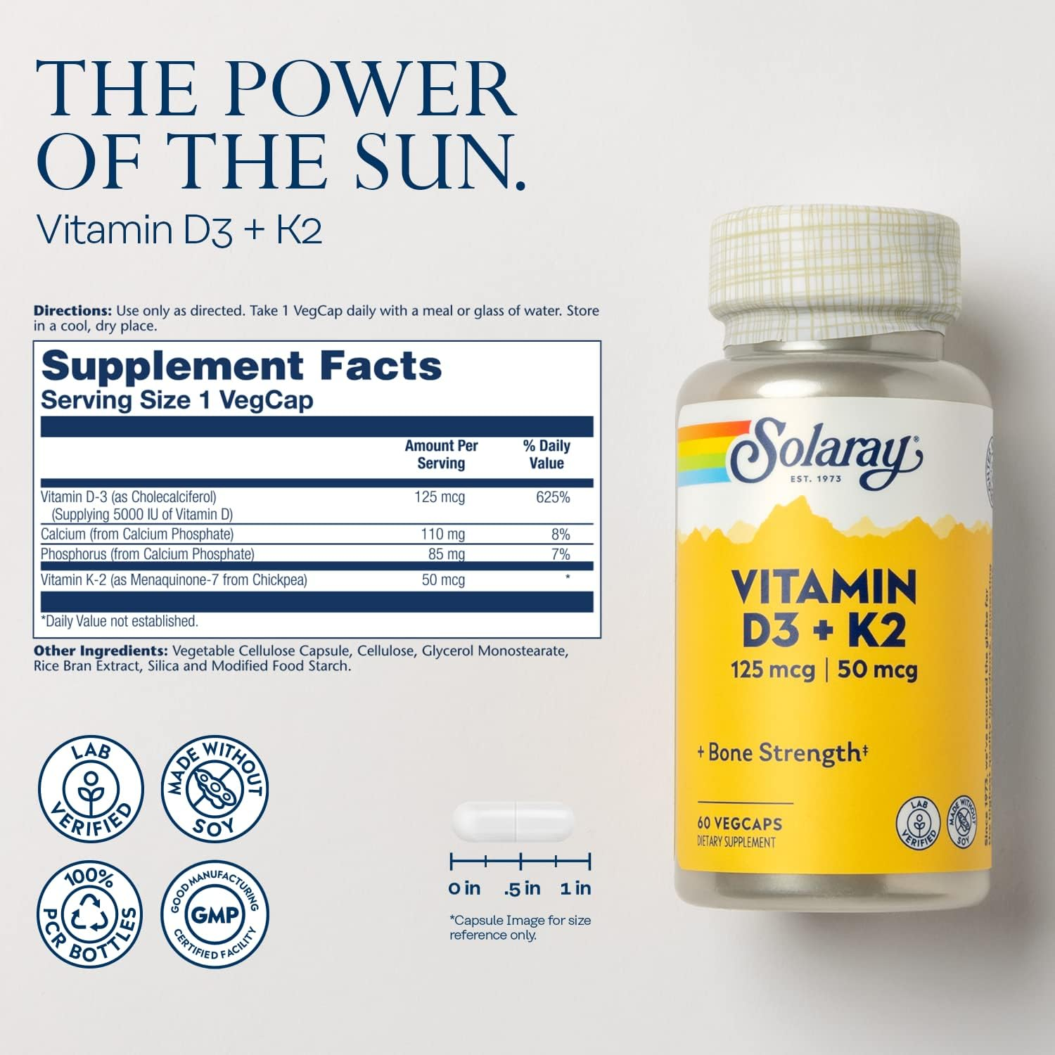 Solaray Vitamin D-3 + K-2 60 Ct image number 4
