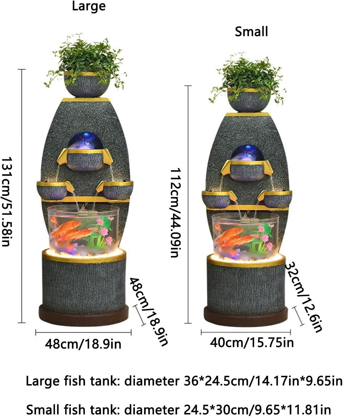 Outdoor Fountain Water Fountain with Fish Tank and Atomiser- Circulating Fountain-Peaceful and Relaxing Sound - Waterfall for Home and Office Decoration(Large) image number 3