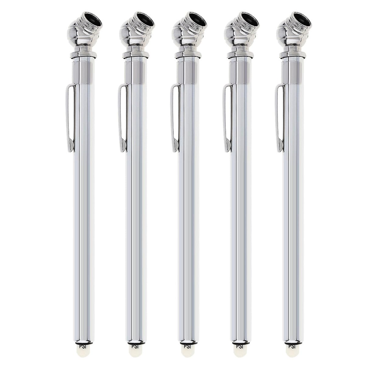 Windance 5 Pack Pencil Tire Pressure Gauge, 10-100PSI Heavy Duty Pencil Tire Pressure Gauge Stainless Steel Tyre Barometer Tools for Vehicles Truck Car RV ATV Motorcycle (Chrome) image number 2