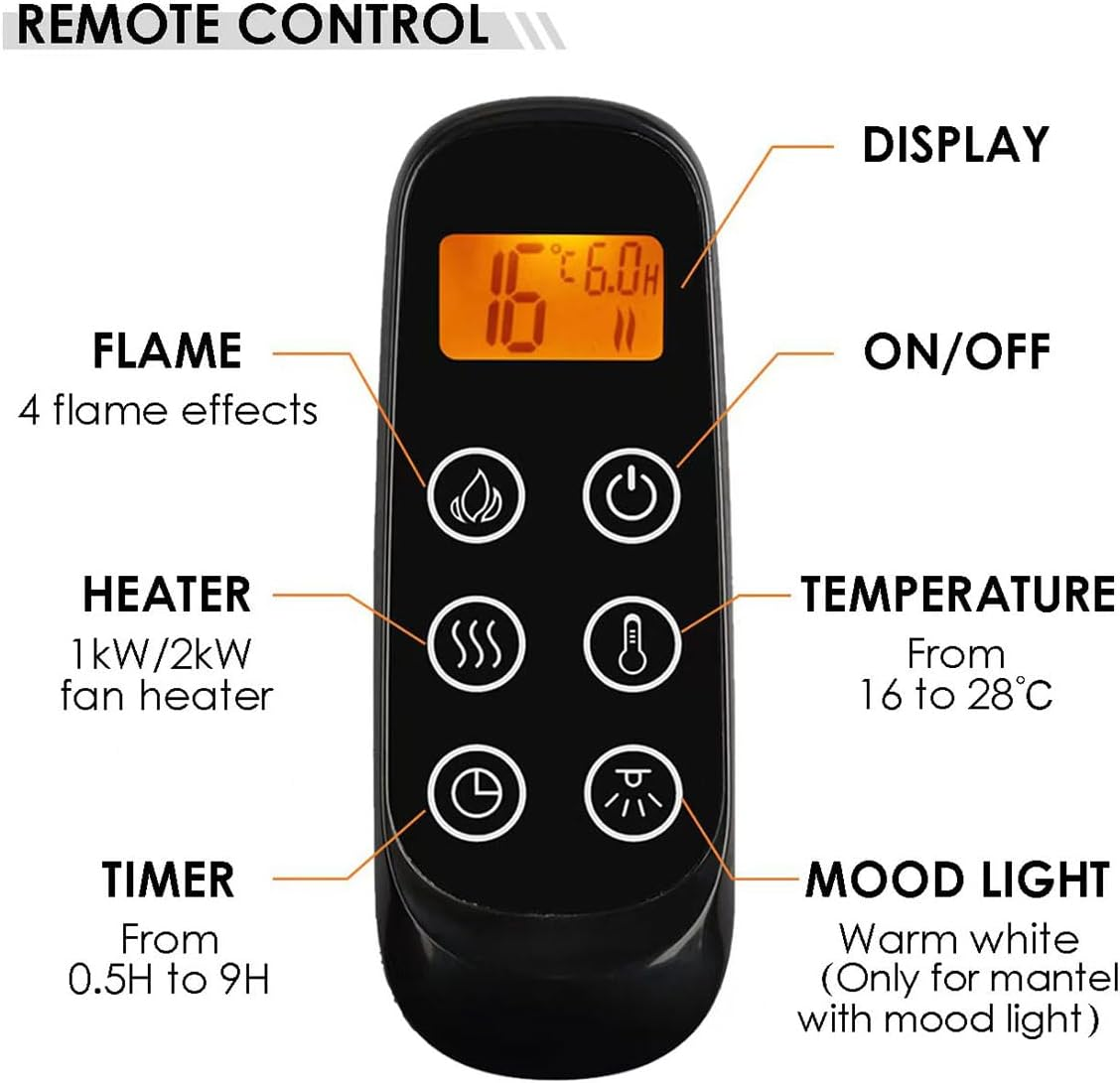 Modaliving Pearl 2000W Electric Fireplace Heater Mantel Suite Marble Veneer Finish Remote Control Timer Adjustable Flame (White) image number 4