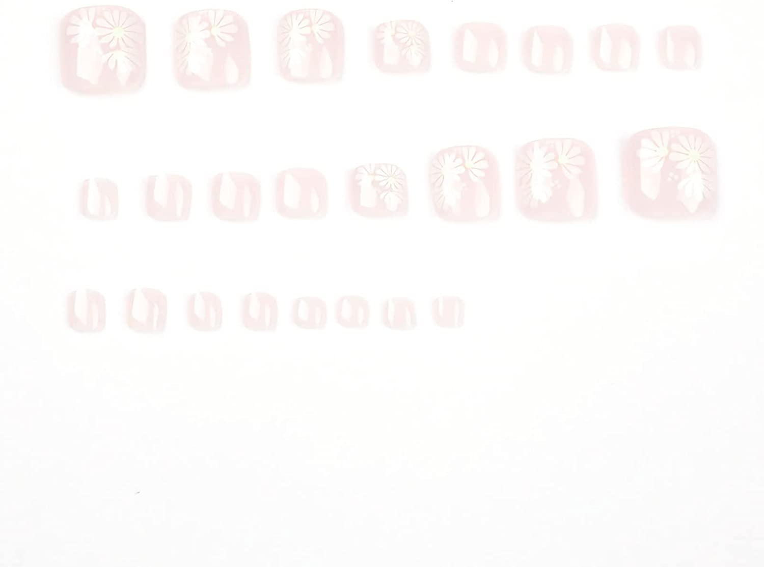 24PCS Florry White Fake Toe Nails Solid Color Press on Toenails with Flower Square Matte Acrylic False Toe Nails for Women and Girls image number 3