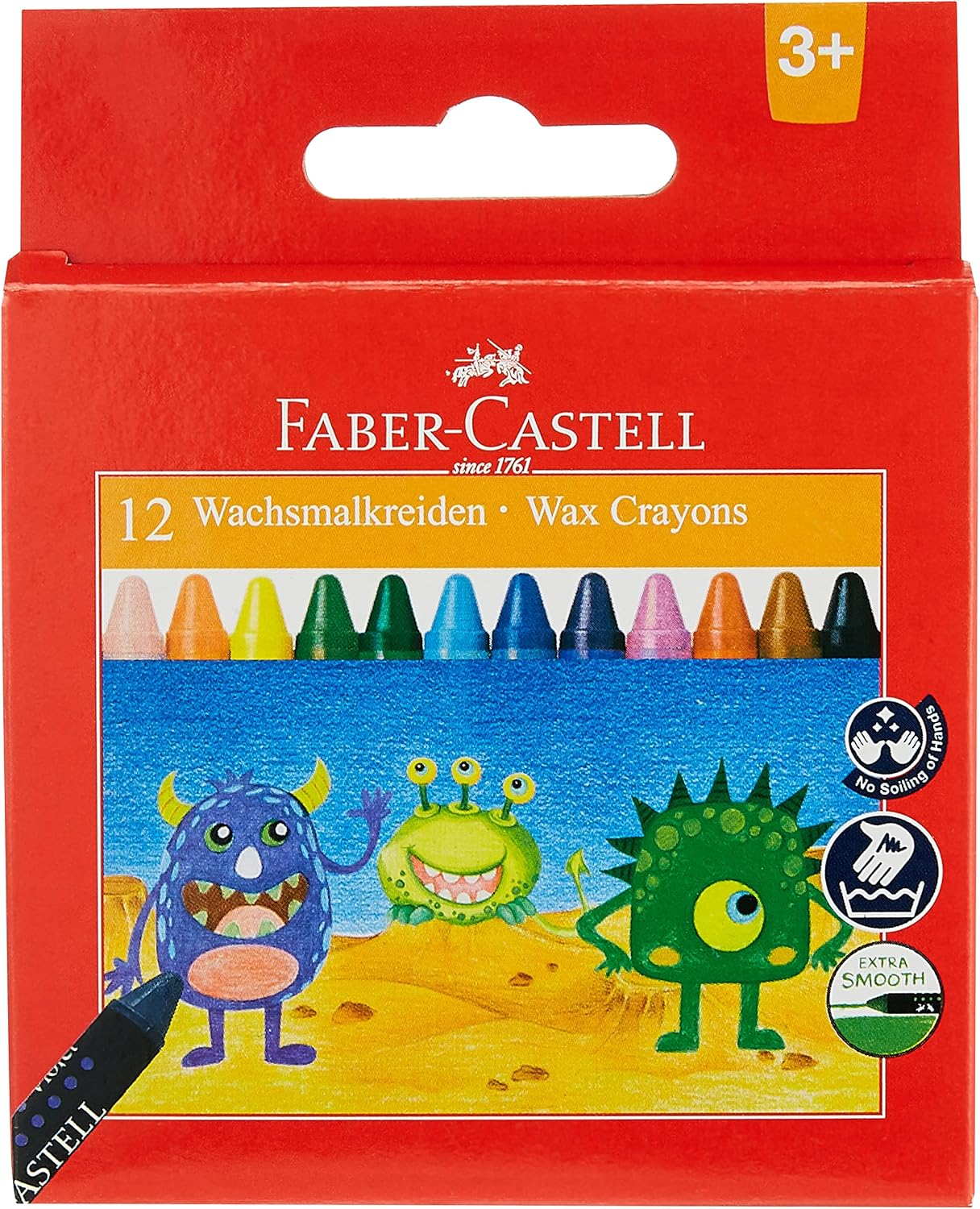 Faber-Castell Coloured Regular Wax Crayons, Assorted &ndash; Pack of 12, (21-120052)