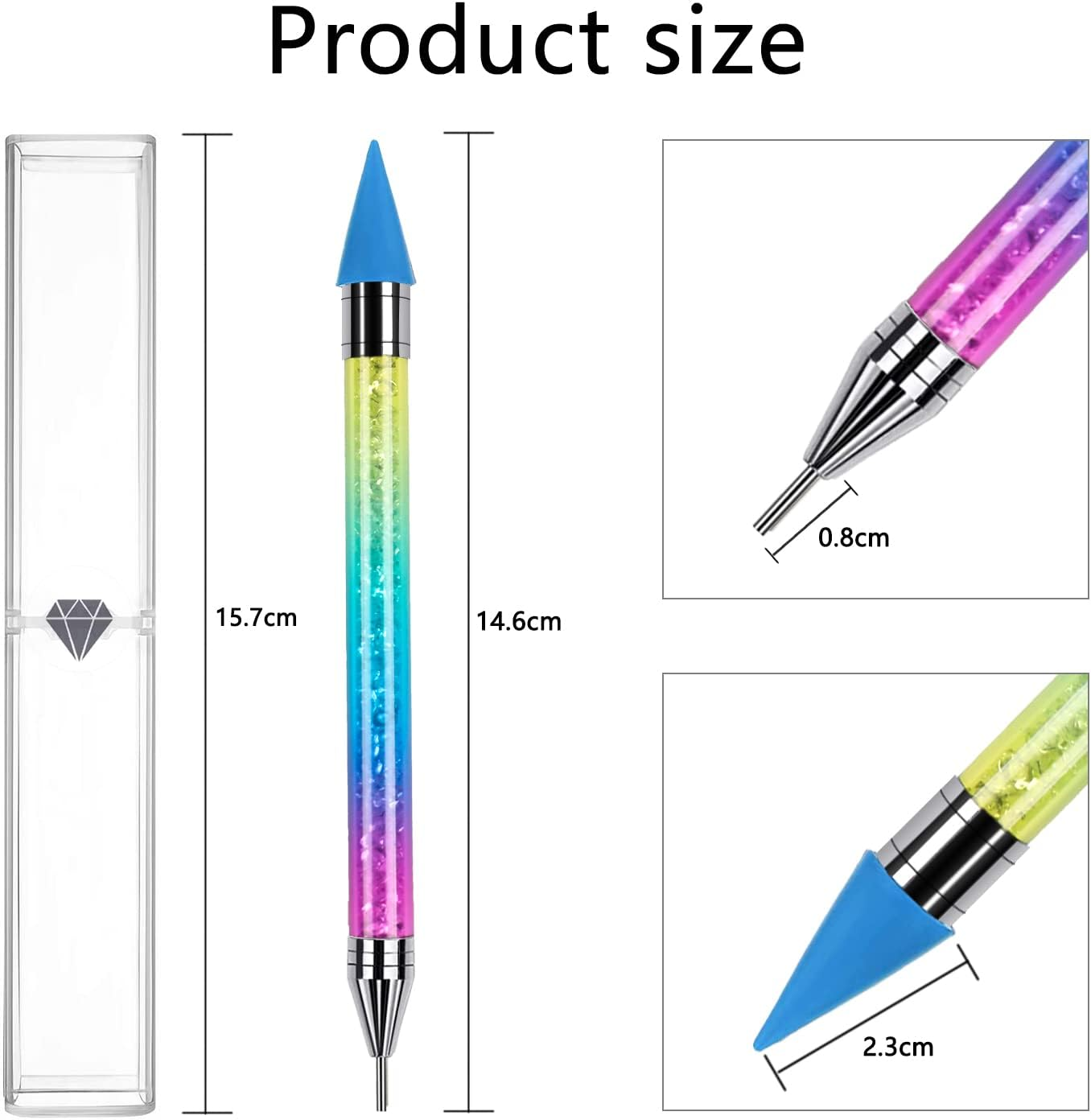 ANGNYA 2PCS Wax Nail Rhinestone Picker Dotting Pen,Dual-Ended Wax Pencil for Rhinestones Wax Tip Gradient Handle with Crystal Beads Manicure Nail Art DIY Decoration Tool image number 1