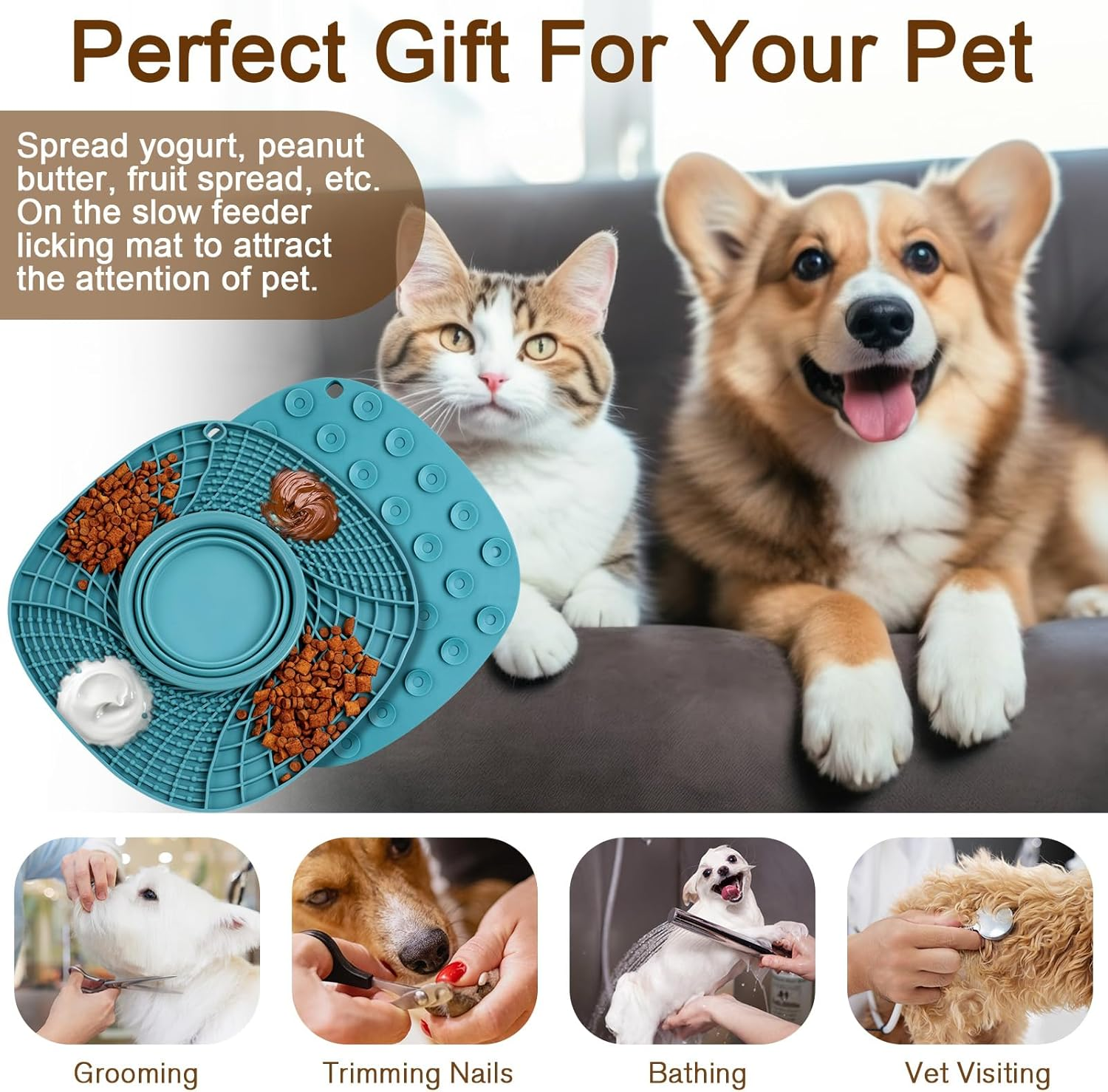 Aiqinu Dog Lick Mat with Water Bowl, Lick Mat Dog with Suction Cup for Relief of Dog Anxiety, Feeding Mat for Butter, Joghur, for Dog Bathing, Training, Grooming & Claw Care image number 6