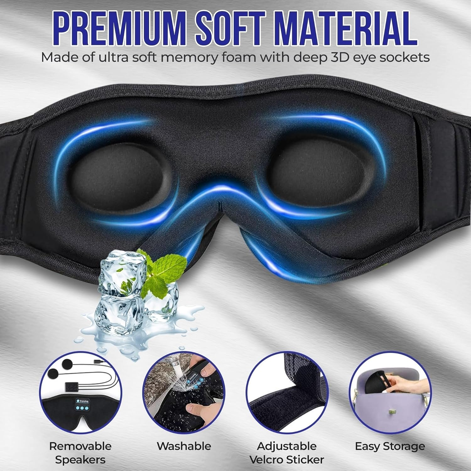 GLOBAL TECH Sleep Mask with Bluetooth Headphones, Wireless Bluetooth Sleep Mask Headphones 3D Music Eye Mask for Sleeping, Sleeping Headphones for Side Sleepers Meditation Gifts Gadgets for Men Women image number 2