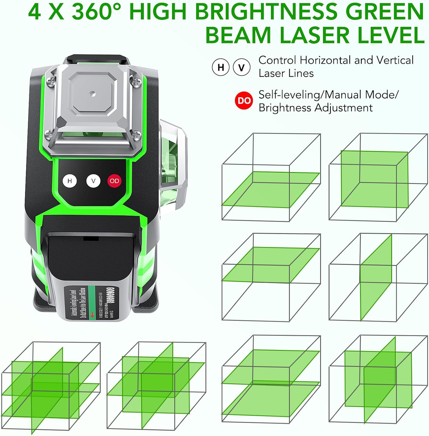 Cross Line Laser 4 X 360&deg; Cross Line Laser Green Self-Levelling Laser Spirit Level 16 Line Laser Rotation Laser with 2 X 4000 Mah Rechargeable Batteries and Remote Control image number 5