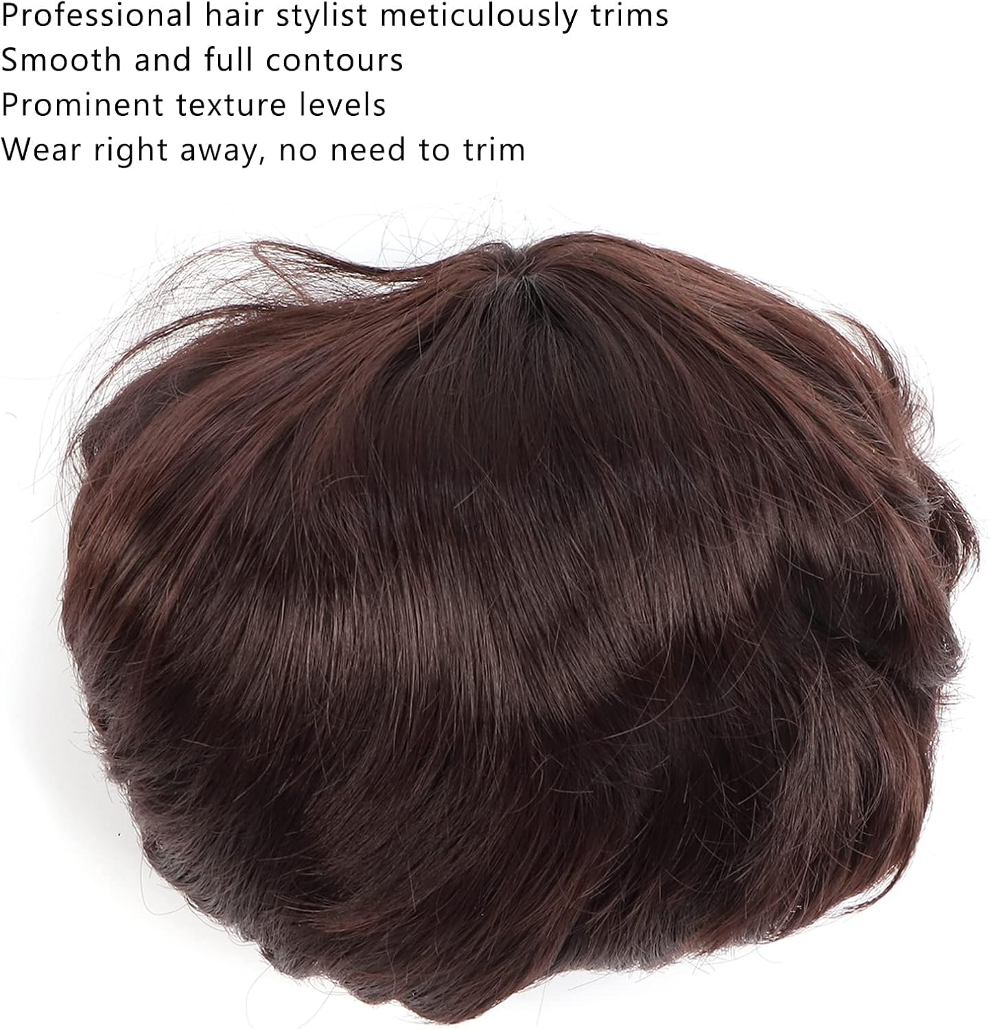 Short Brown Wigs for Men, Mens Dark Brown Wig Short Men Wig Curly Men'S Wig with Side Swept Bangs Synthetic Full Wig for Male Daily Party Costume Cosplay Wear, Hair Replacement