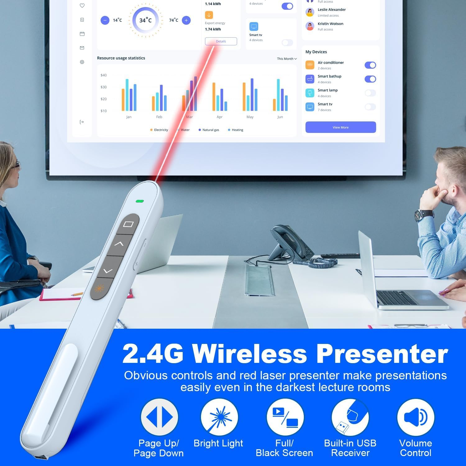 USB Type C Wireless Presenter Remote Presentation Clicker, Volume Control Powerpoint Clicker with Red Pointer Long Range PPT Clicker Slide Advancer for Mac PC Laptop Computer (Blue) image number 4
