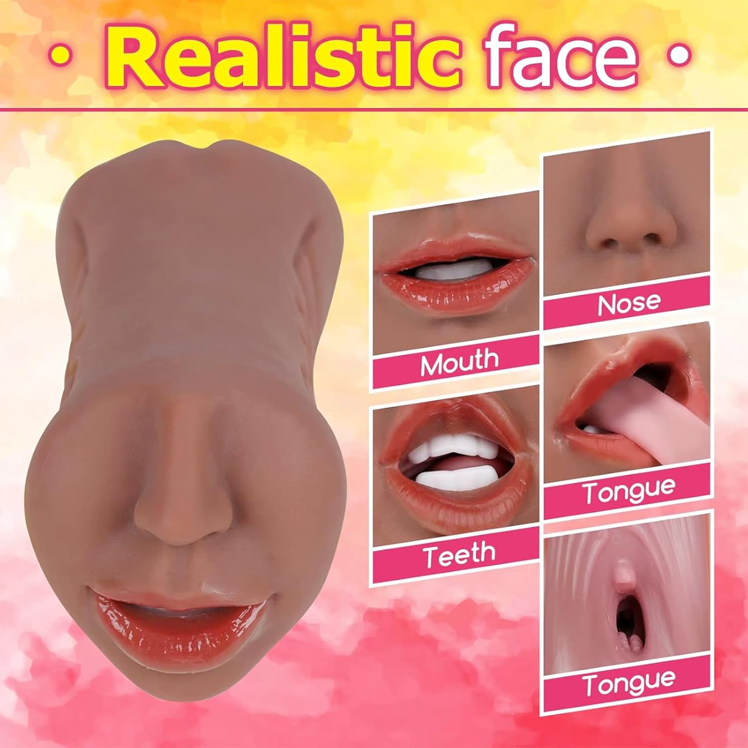 3 in 1 Pocket Pussy Male Masturbators with Lifelike Face, Sex Doll with Realistic Textured Mouth Vagina and Tight Anus, Masturbator Deep Throat Oral Adult Sex Toys (Wheat) image number 6