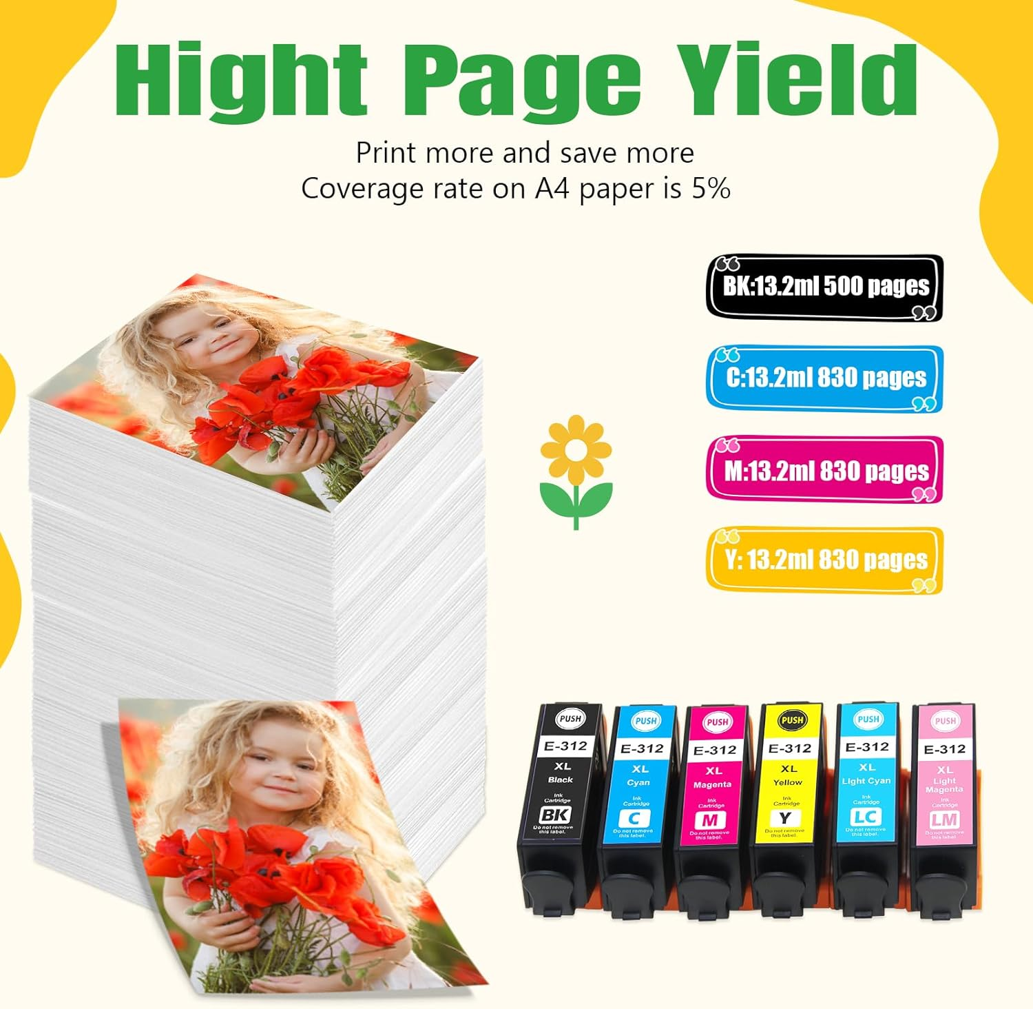 Artitech 312XL 312 XL Ink Cartridges Compatible for Epson 312 XL Replacement for Epson XP-8500 XP-15000 Printer (1B 1C 1M 1Y 1LC 1LM)