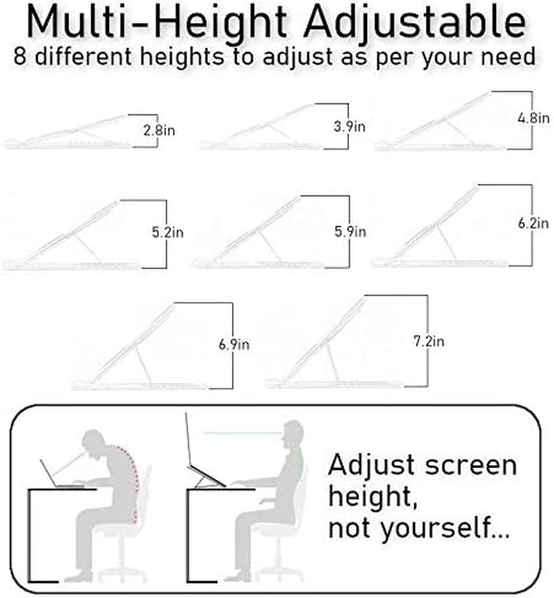 Portable Laptop Stand, Aluminium Alloy Multi-Angle Height Adjustable Tablet Holder, Anti-Slip Foldable Ergonomic Computer Riser Fits Macbook, Ipad, 10-17 Inch Notebook (Grey) image number 4