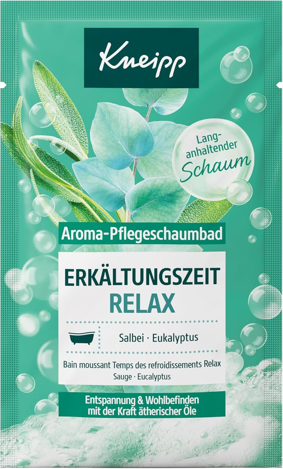 Kneipp Aroma Care Foam Bath for Cold Time Relax - Relaxation and Wellbeing with the Power of Essential Oils - Bath Additive with Natural Essential Oils of Sage and Eucalyptus - 15 X 50 Ml image number 1