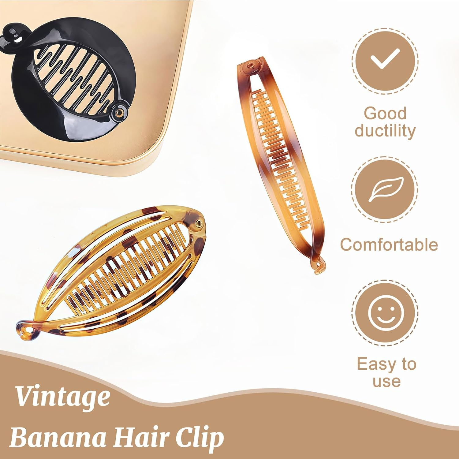 Xanthelle Banana Clip, Pack of 6 Classic Banana Clip Hair, Vintage Banana Hair Clip for Women, Hair Clip, Banana Non-Slip, Ponytail Holder