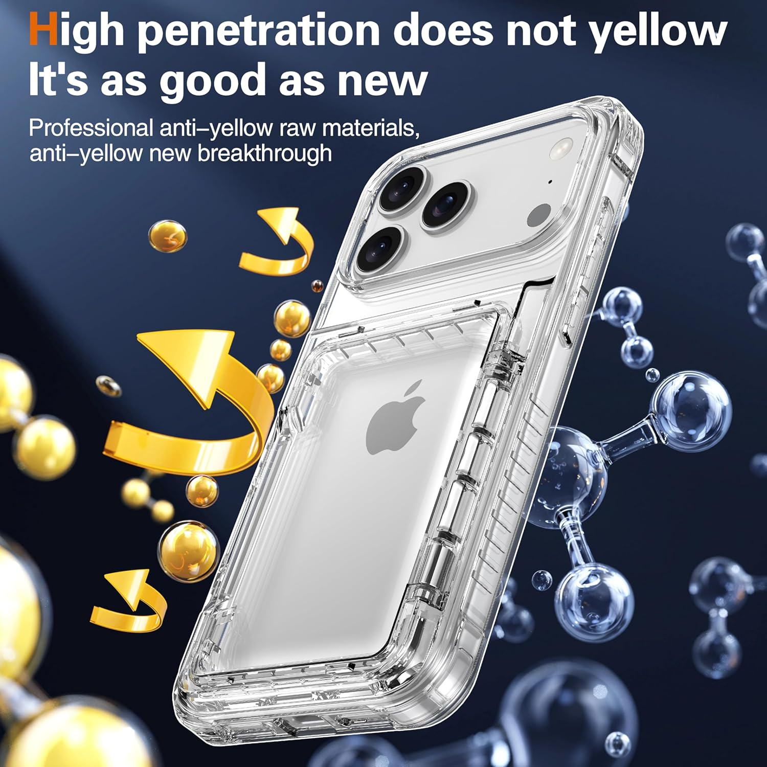 Jusisfone for Iphone 17 Pro Case Case with Card Holder [4 Cards], Crystal Clear Case [Anti-Yellow] Heavy Duty Protection Shockproof Anti-Scratch Cover Wallet Case for Iphone 17 Pro 6.3 Inch image number 2