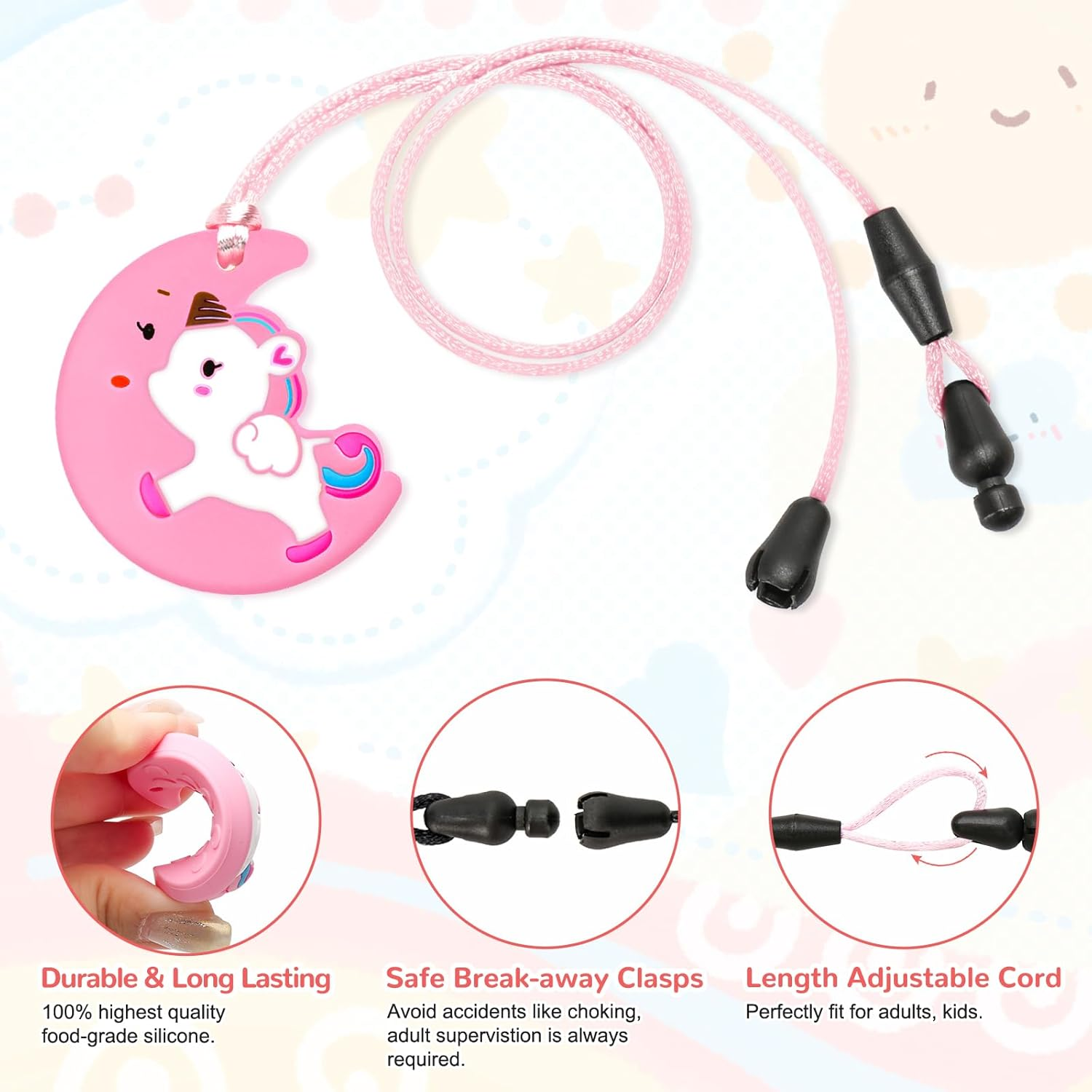 Chew Necklaces for Adults and Babies - Rainbow Building Blocks 5 Piece Set, Bpa-Free Silicone Sensory Chew Necklaces for Anxiety Relief, Easy to Hold, with Massage Blocks to Relieve Teething Pain image number 1