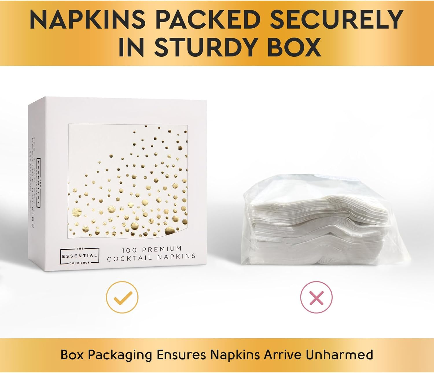 Stylish Gold Cocktail Napkins, 100 Cocktail Napkins, Paper Cocktail Napkins, 3-Ply White and Gold Napkins, 5 X 5 Inch Gold Party Napkins, Disposable Gold Napkins, Dessert Napkins image number 6