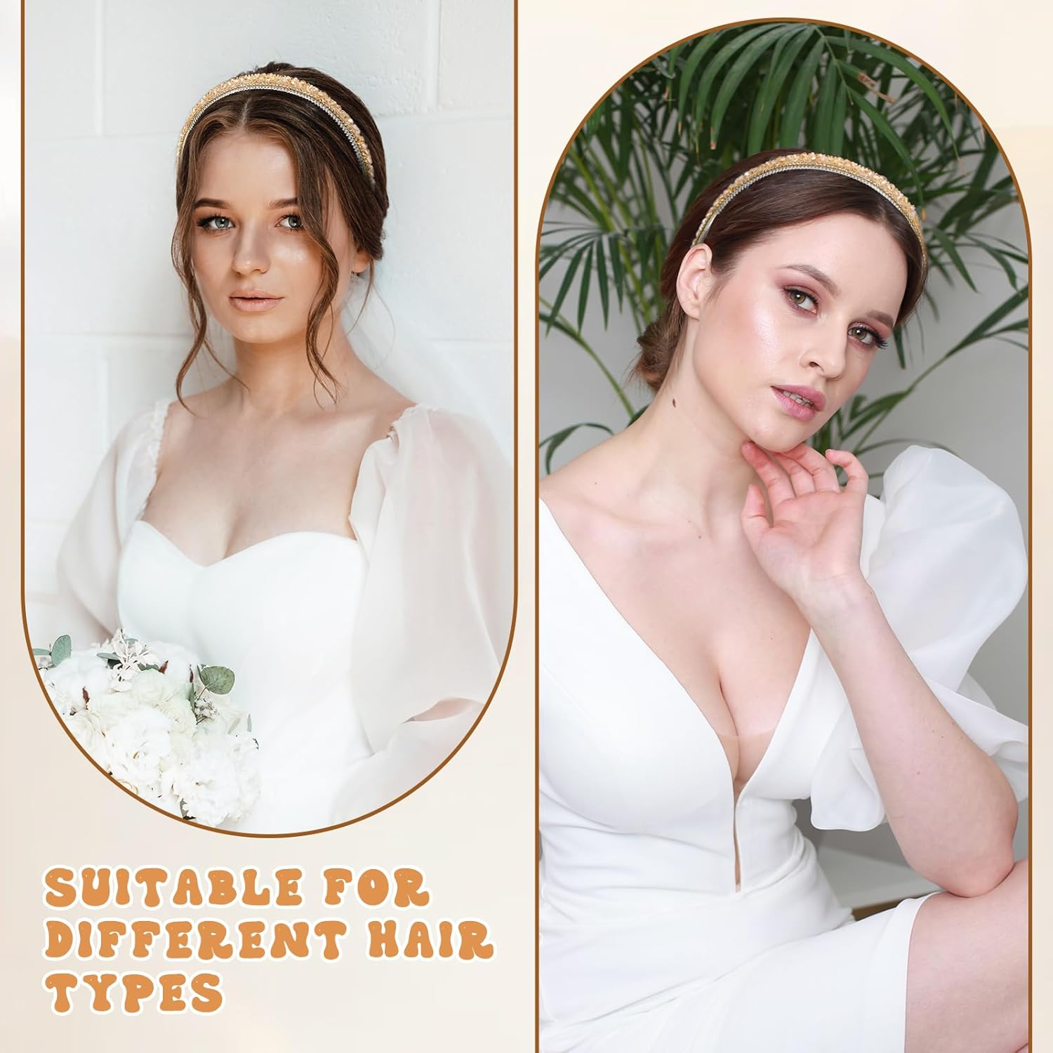 Rhinestone Headband, Sparkly Crystal Headband for Women Girls Non-Slip Glitter Diamond Headbands Bling Hair Styling Accessories for Party Birthday (Champagne) image number 6