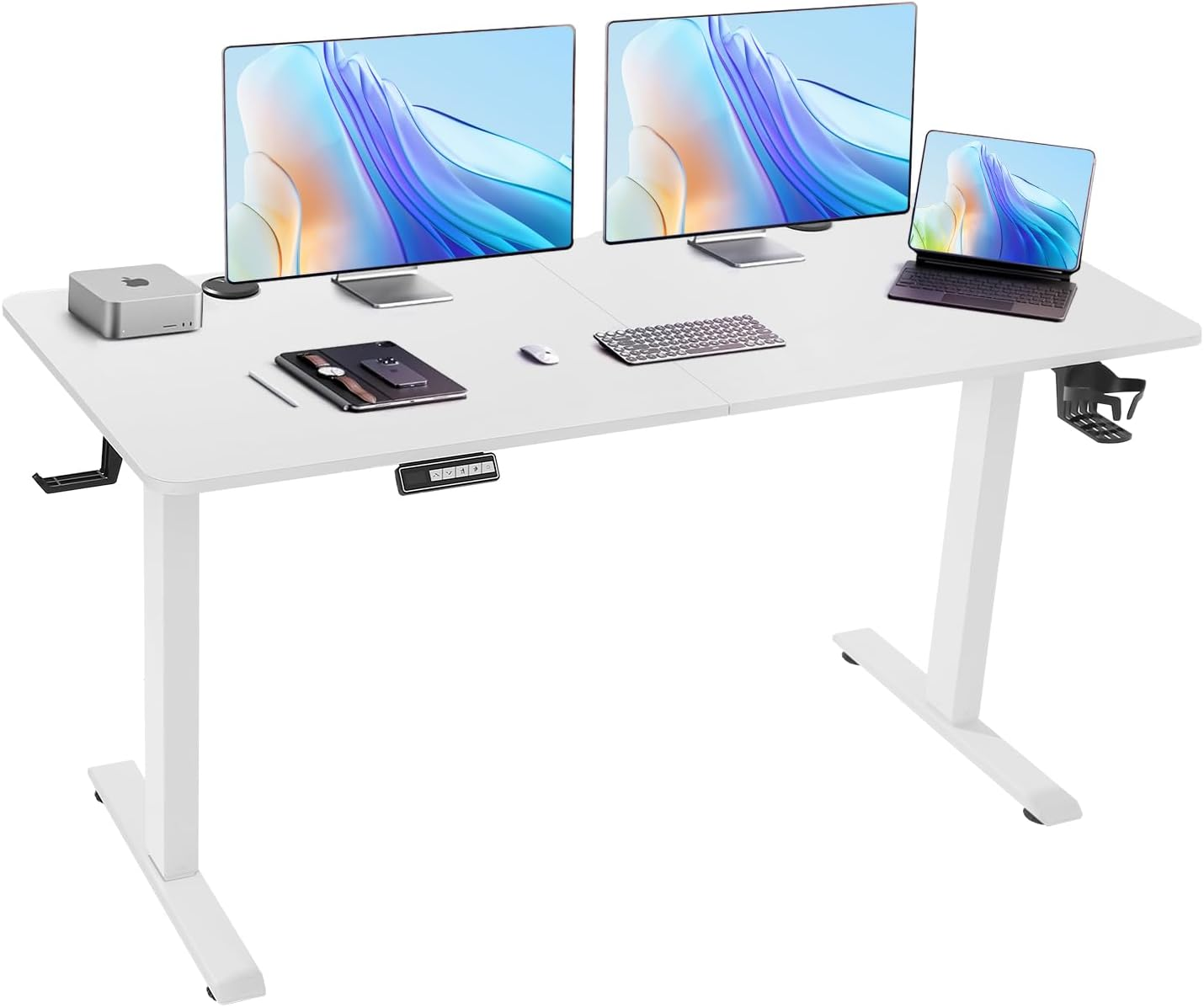 Height Adjustable Electric Standing Desk,160 X 70Cm Splice-Piece Board,Rising Home Office Computer Table with Memory Controller (Burlywood, 160 X 70Cm)