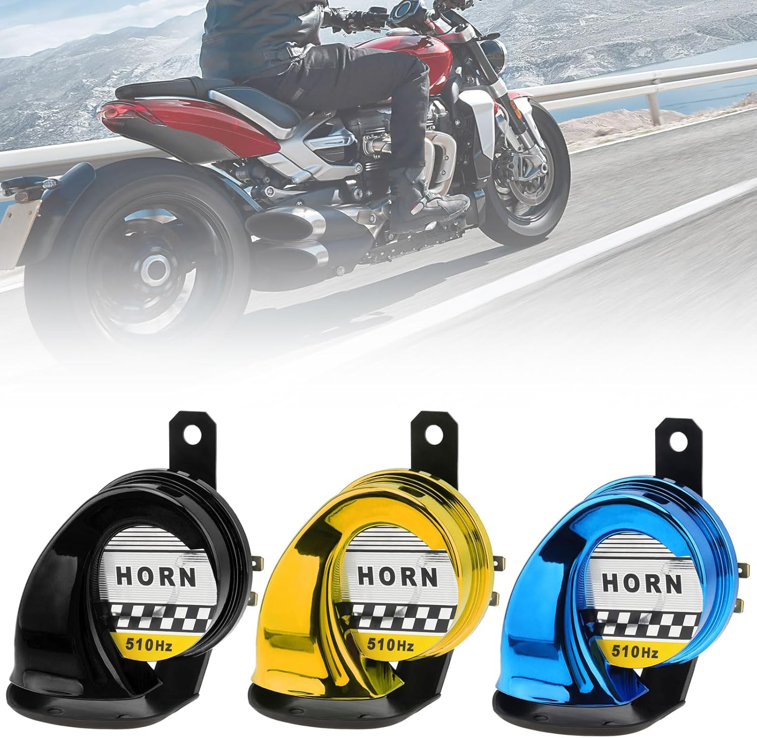 Windance Universal High Tone Snail Air Horn,130Db 510HZ Waterproof Loud Electric Horn for Any 12V Vehicles Motorcycle Scooter Boat Trucks (Black) image number 1