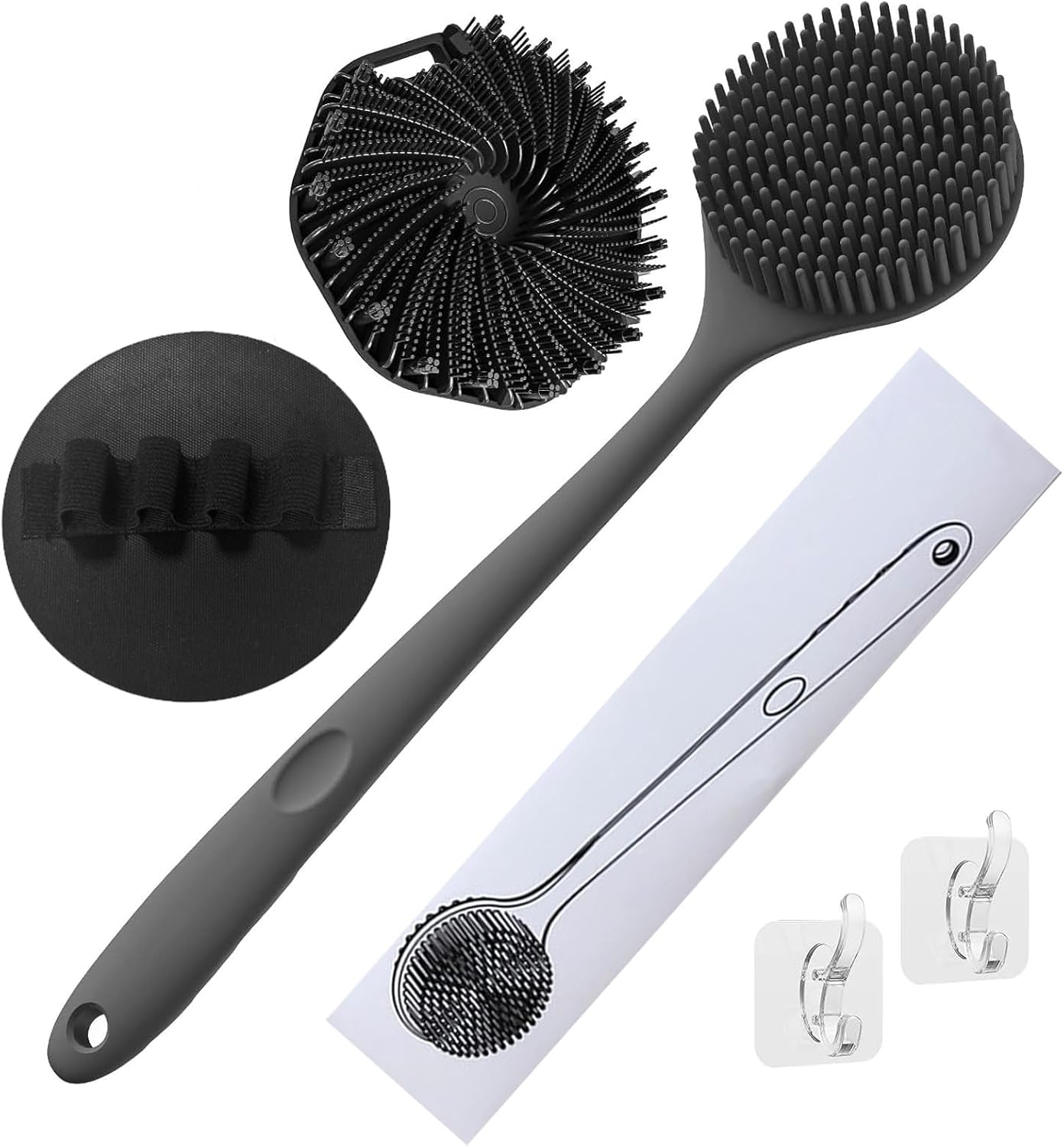 Silicone Back Scrubber with Long Handle & Polygonal Silicone Body Scrubber & round Exfoliator Back-Scrubber Set, Shower Brush, Body Brush Combination, with 2 Hook image number 6